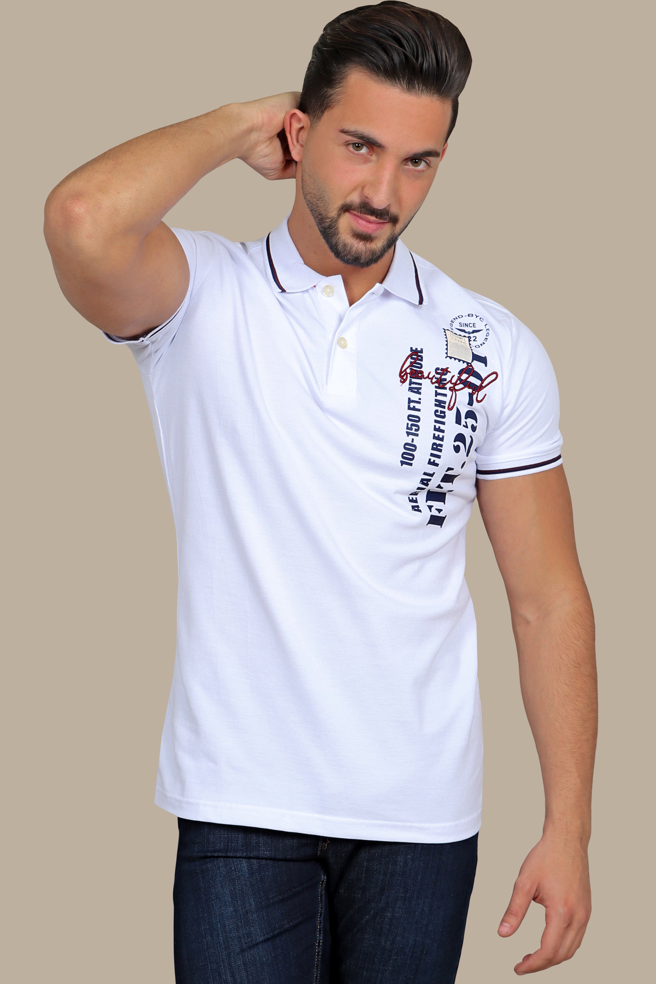 Beautiful White Polo with Patches