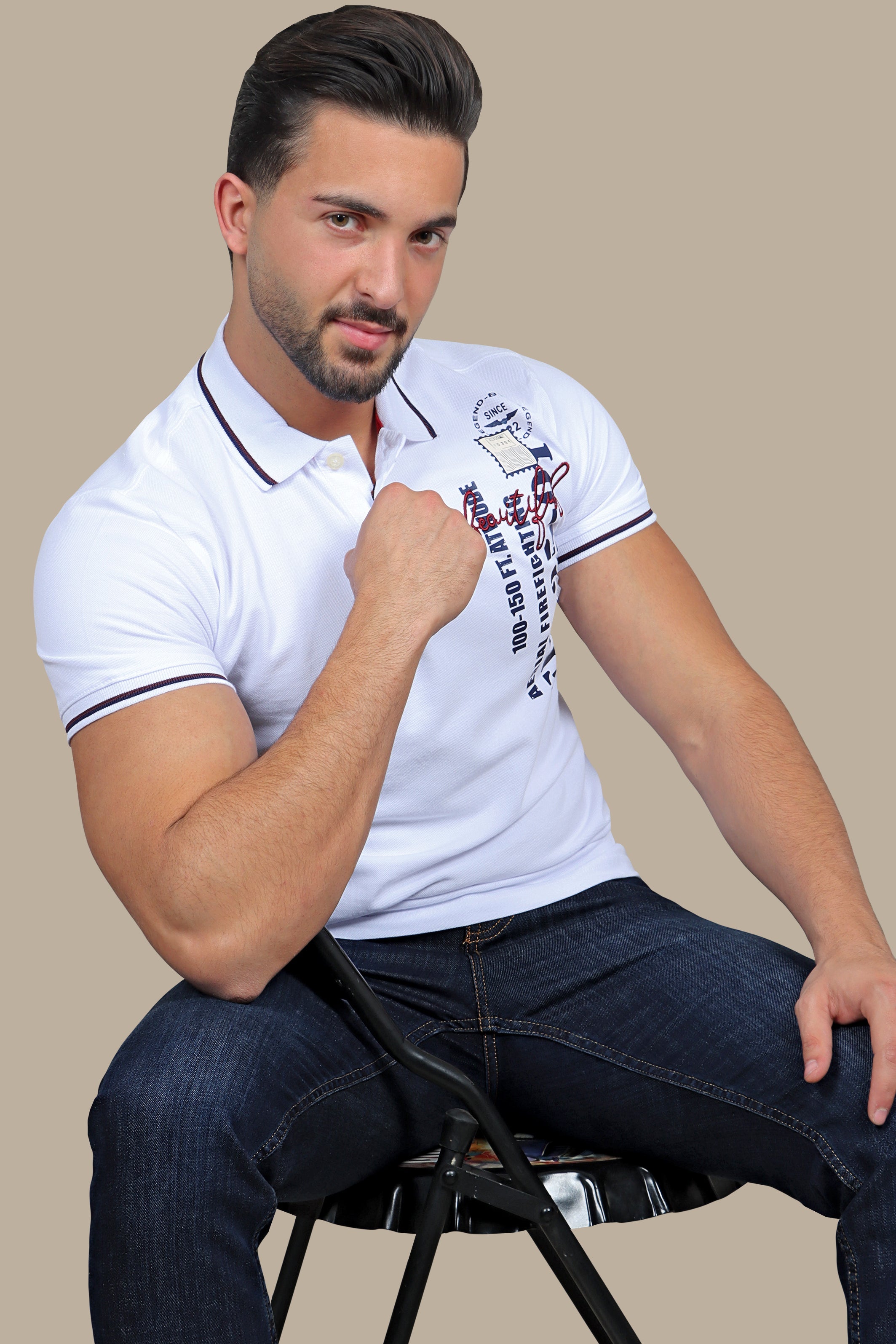 Beautiful White Polo with Patches