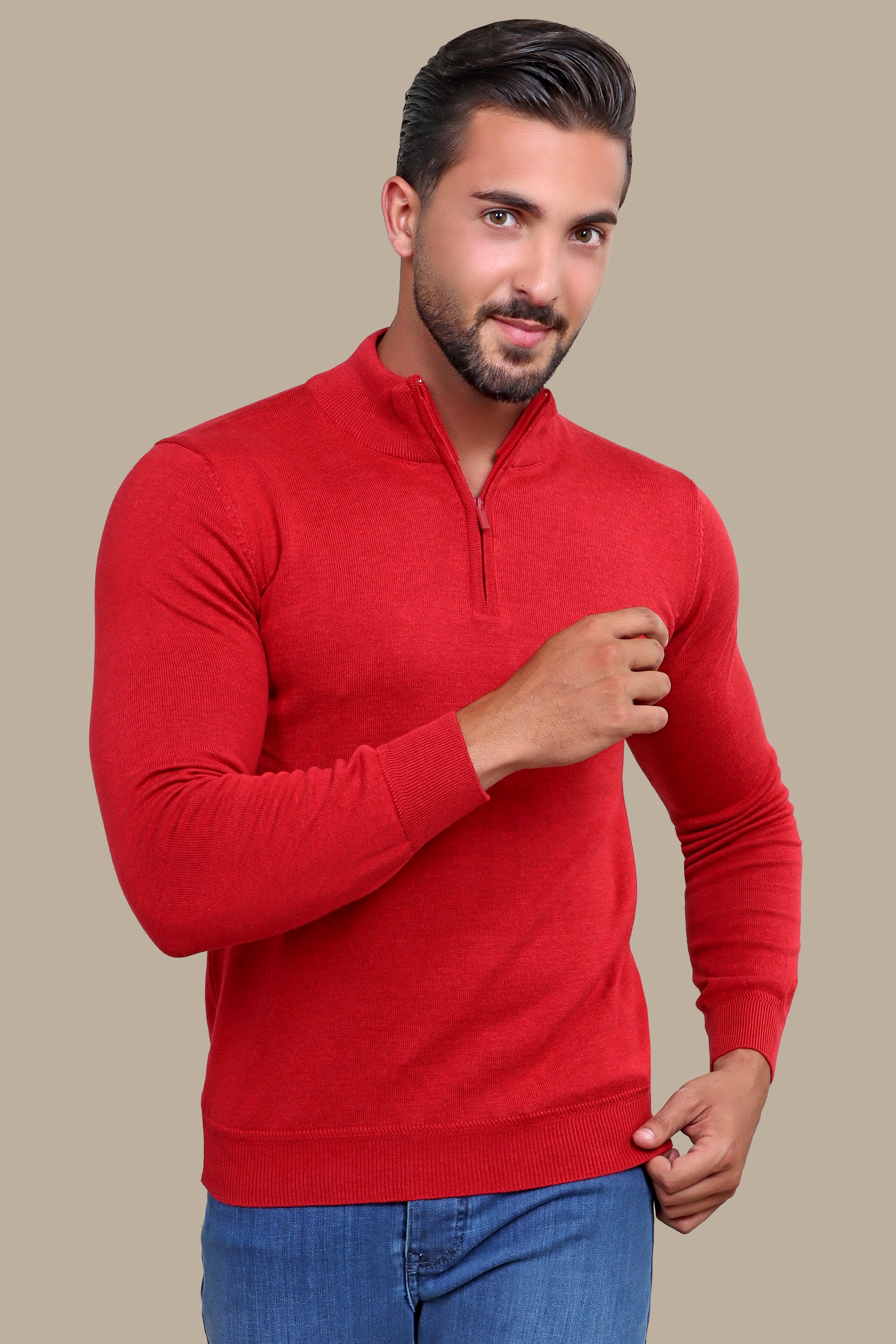 Coral Half Zipper Cotton Sweater