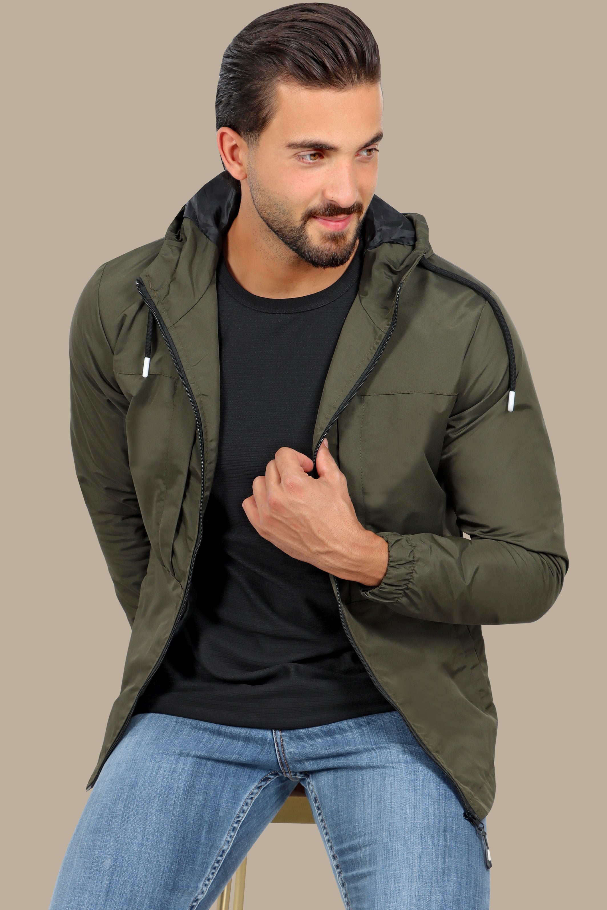 Urban Explorer: Khaki Waterproof Hooded Jacket