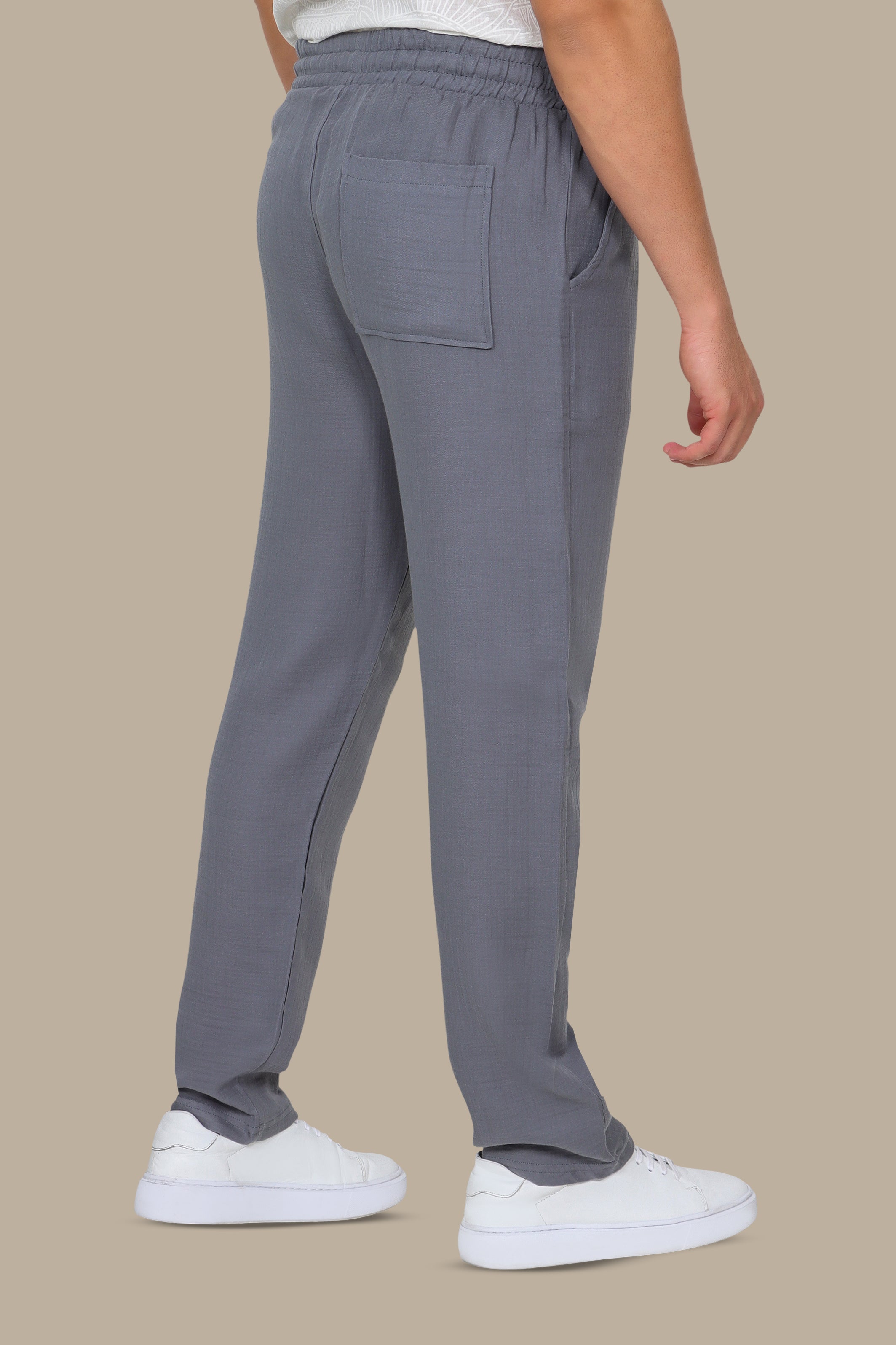 Grey Regular Fit Linen Pants