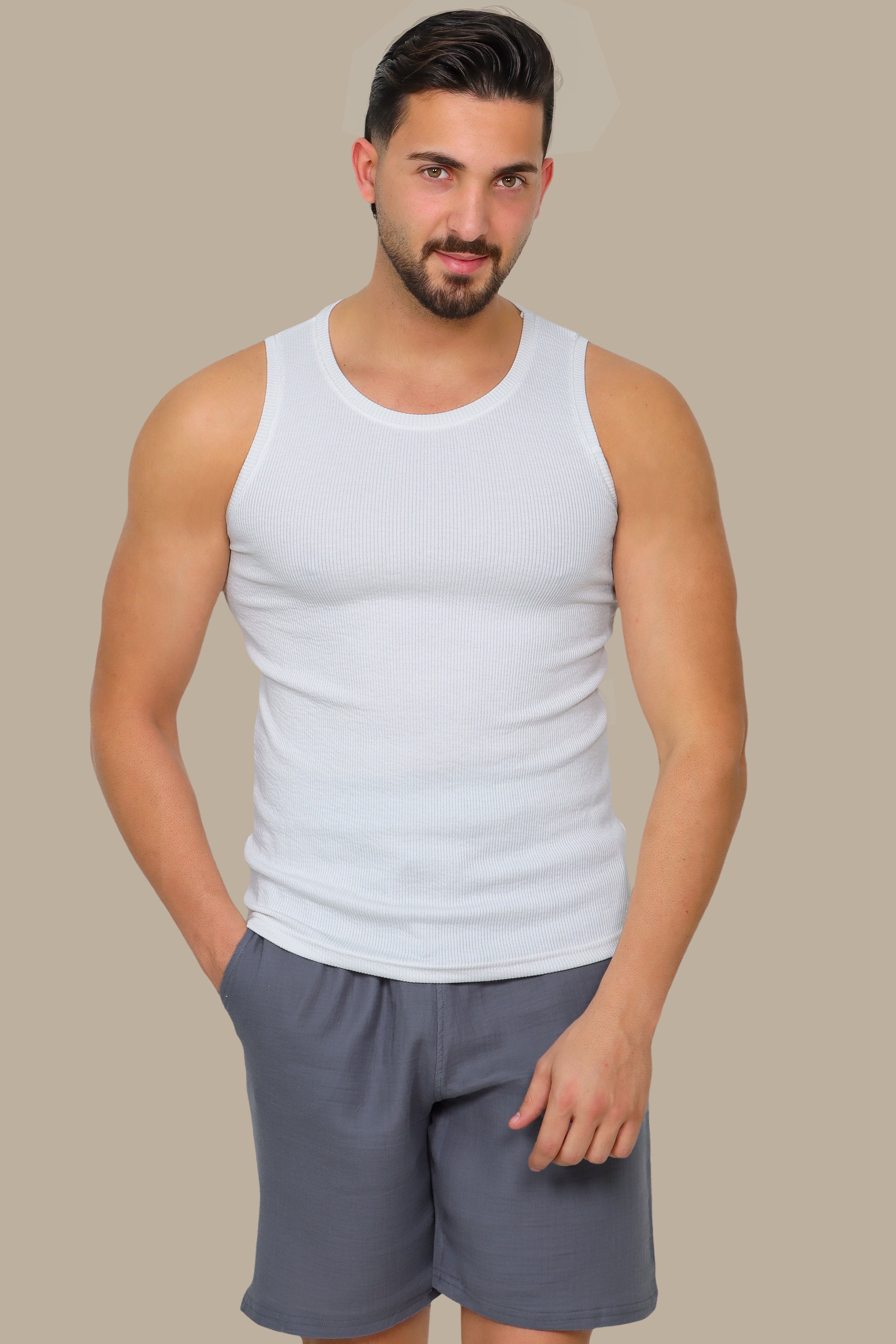White Ribbed Basic I-Shirt