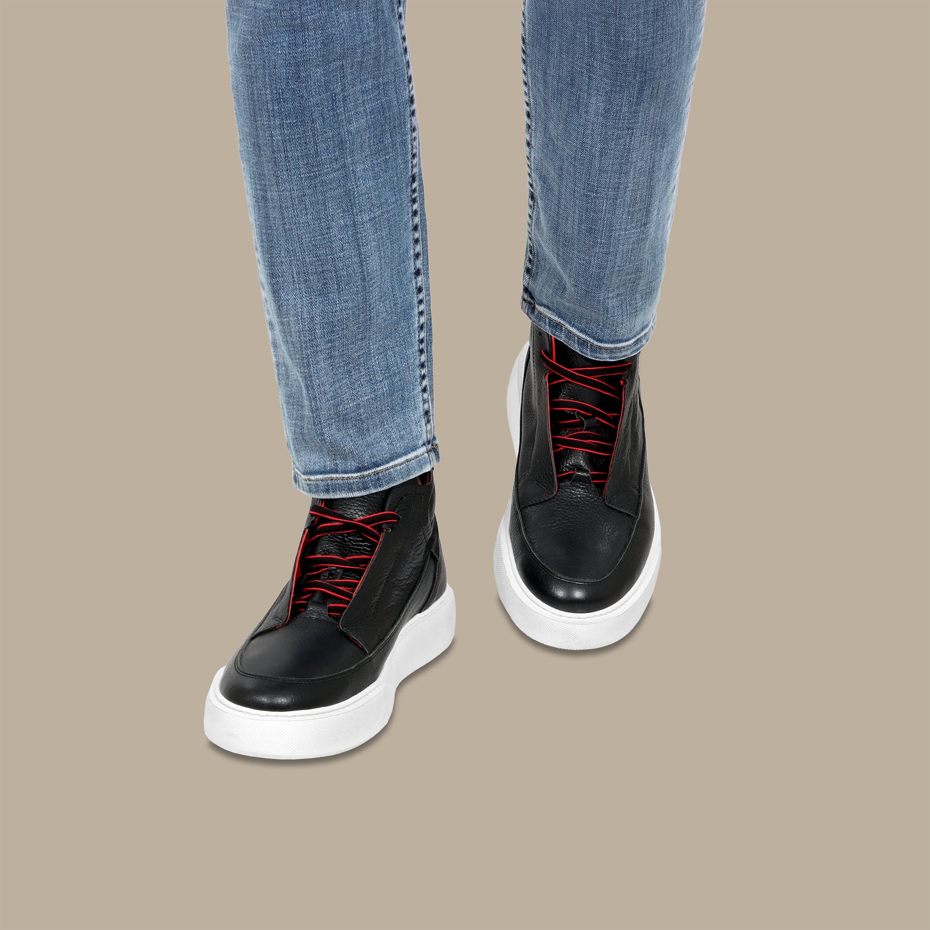 Red & Black Half Boot Sneakers: Lined Detail