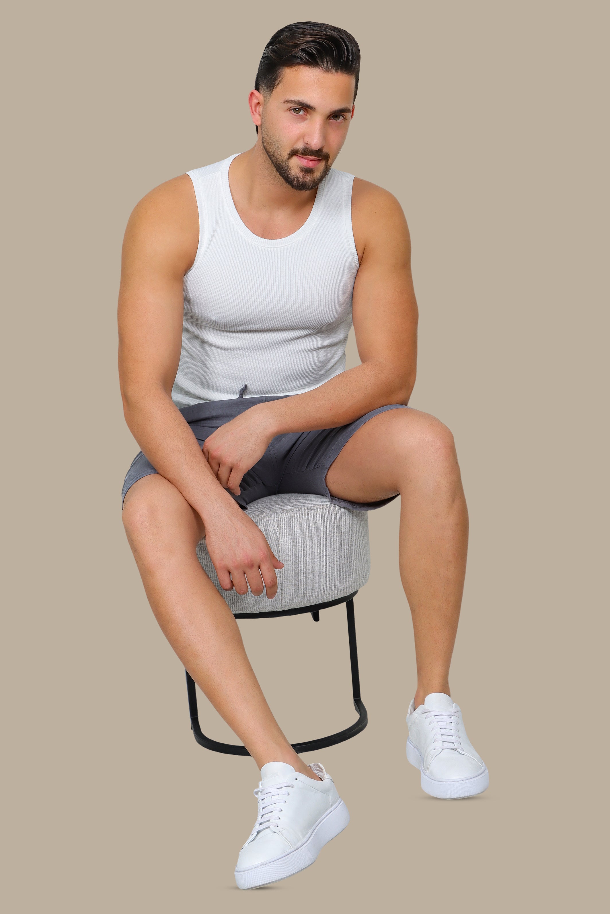 White Ribbed Basic I-Shirt