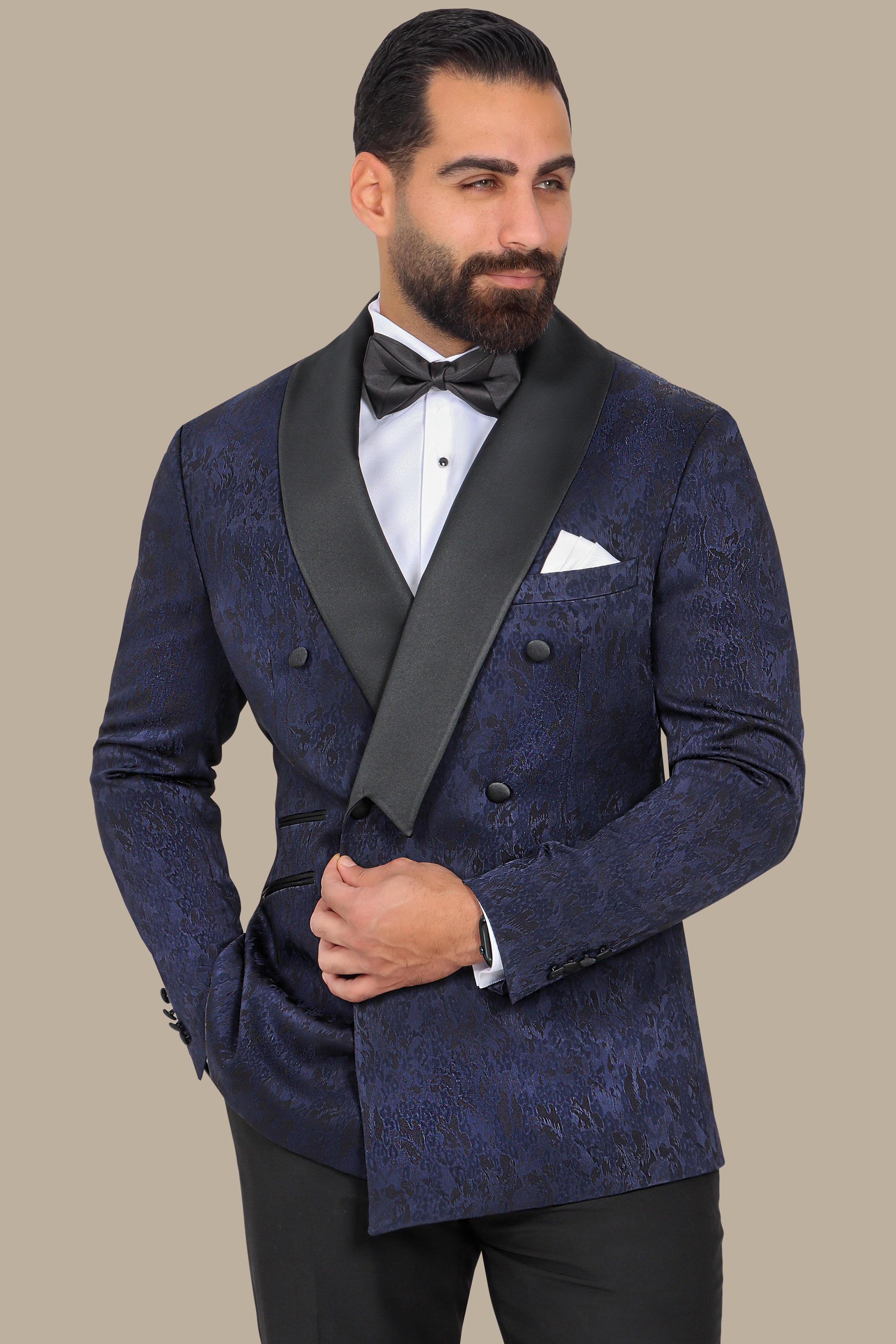 Navy Tuxedo with Wide Colchale Pattern