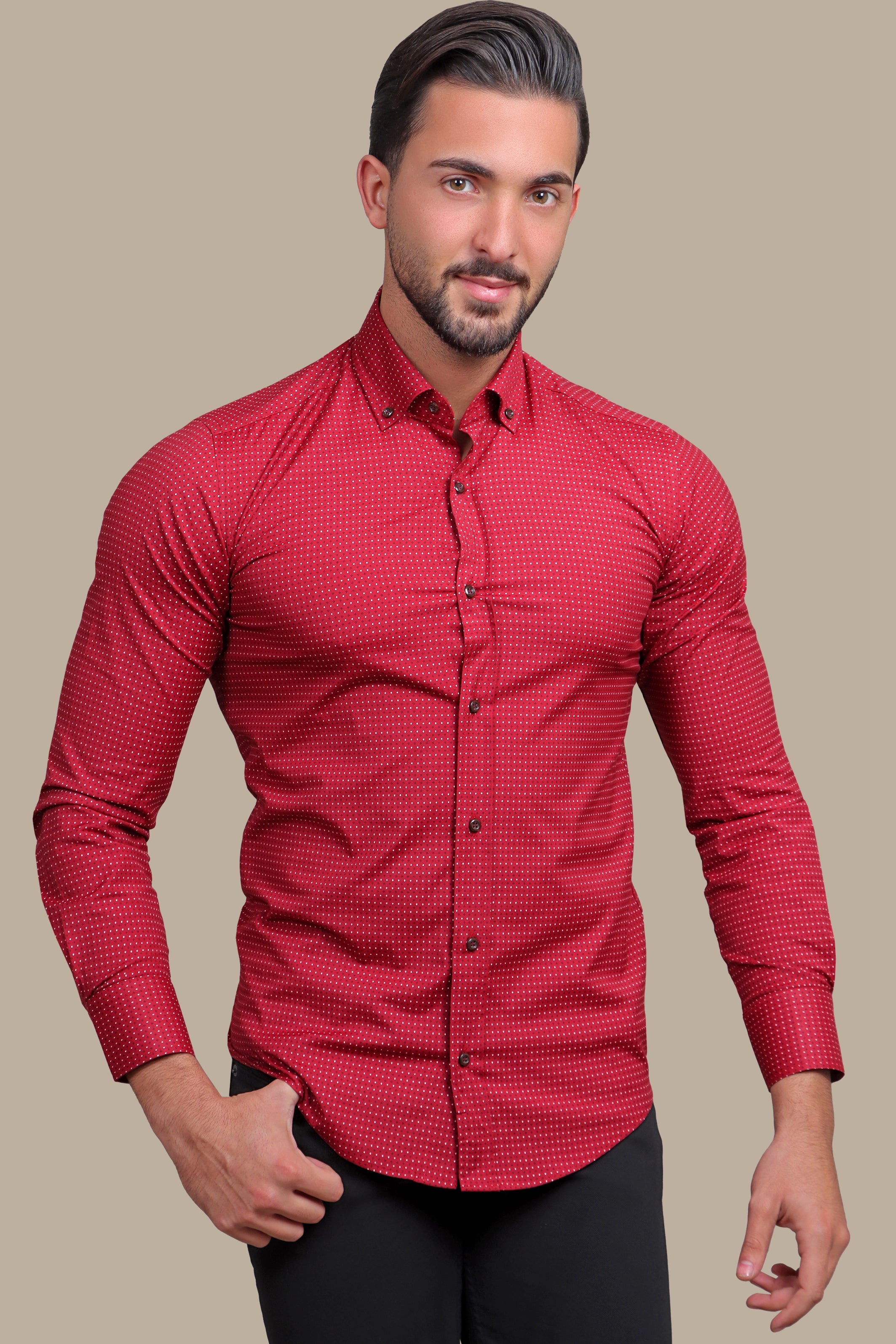 Elegant Burgundy Dotted Lycra Shirt