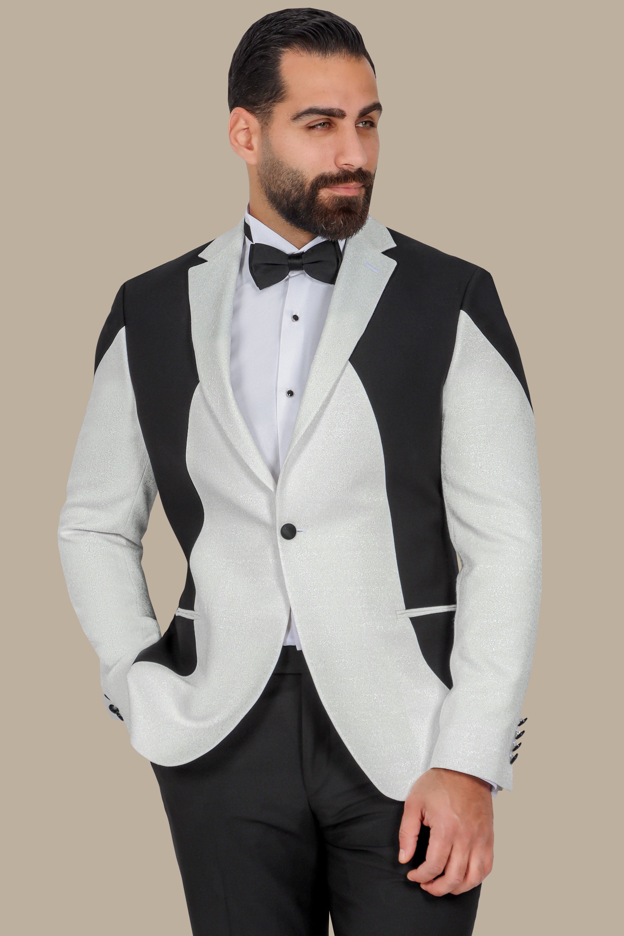 Off-White Tuxedo with Black Notch Lapel
