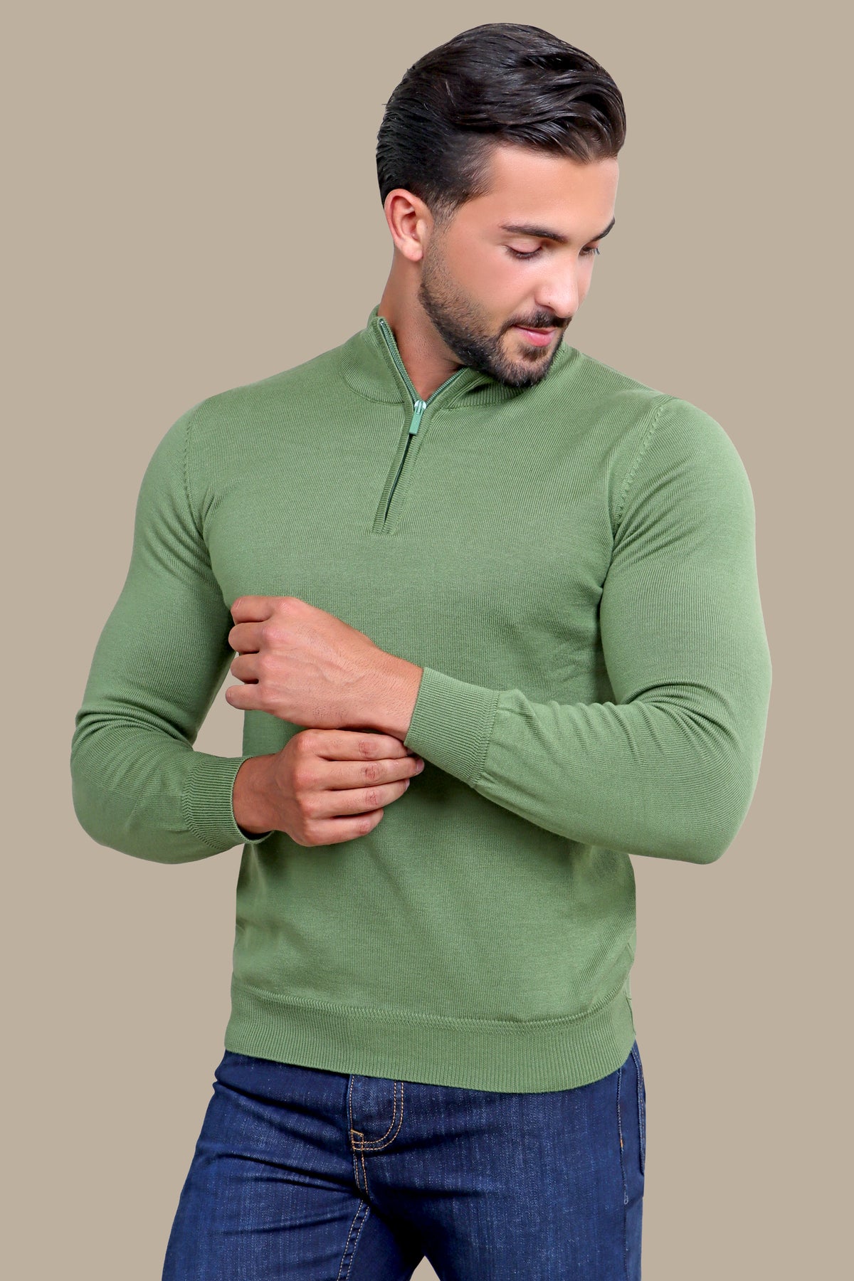 Cotton Sweater with Half Zipper