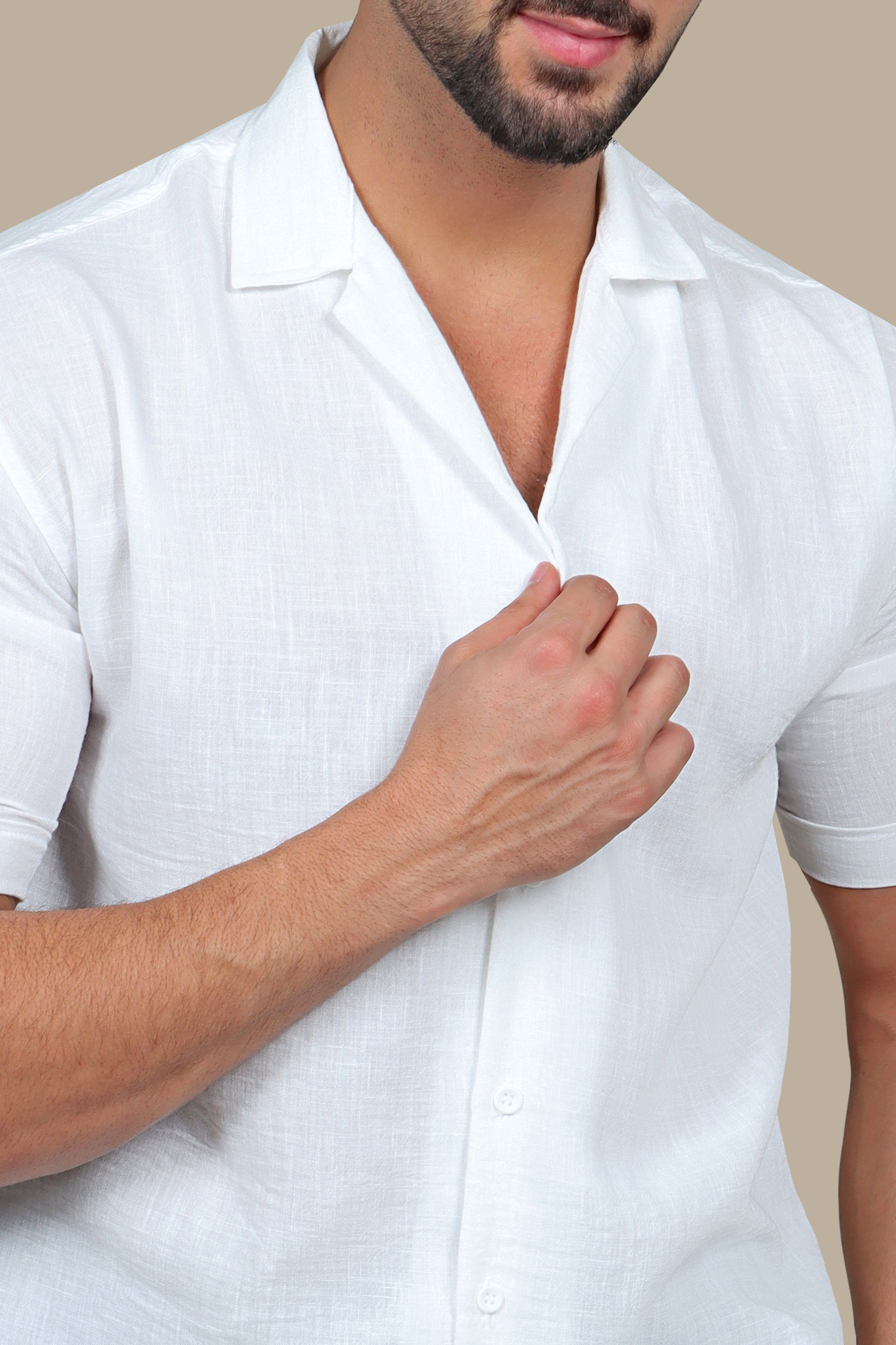 White Plain Linen Short Sleeve Shirt