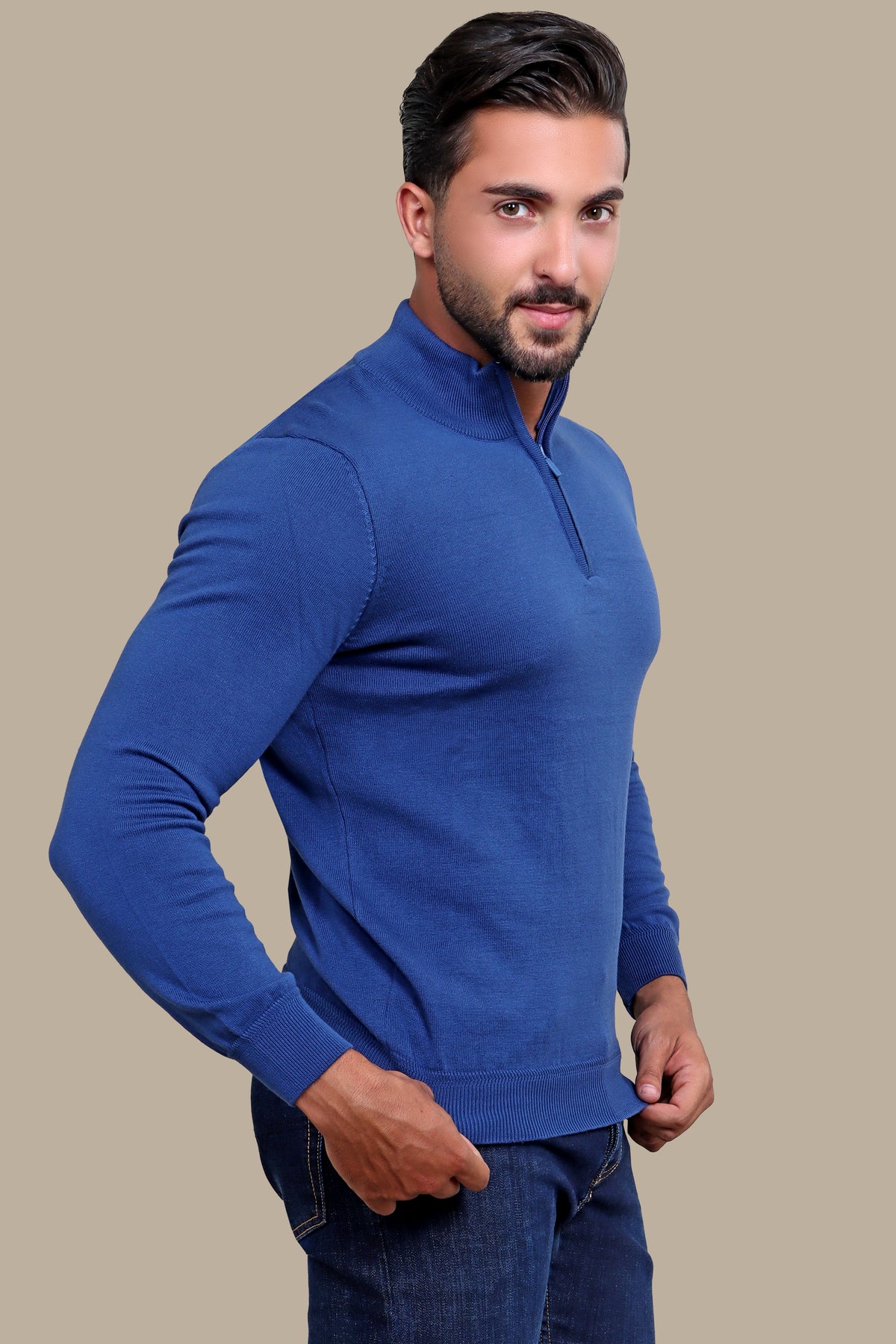 Cotton Sweater with Half Zipper