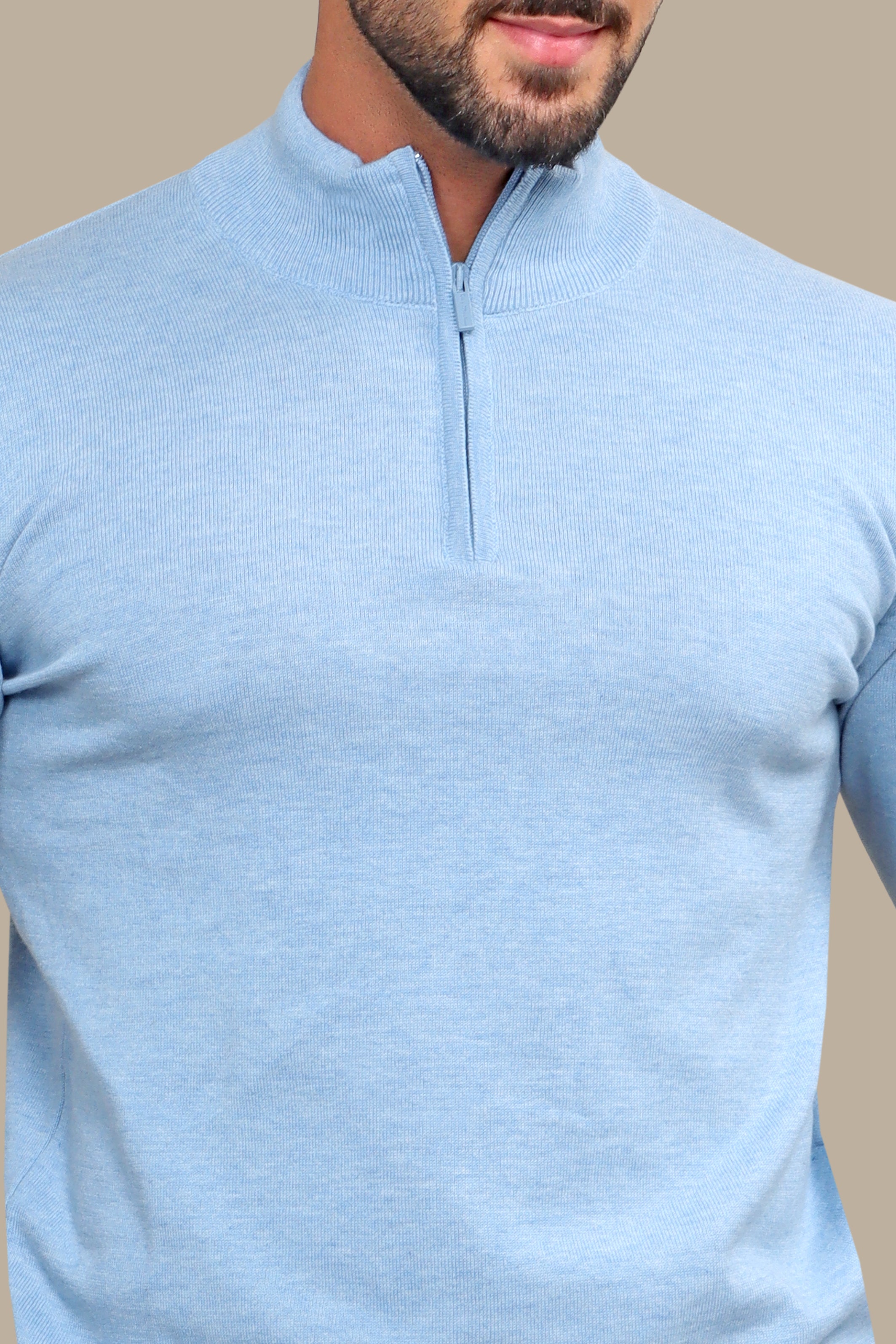 Sweater Half Zipper Cotton | Light Blue