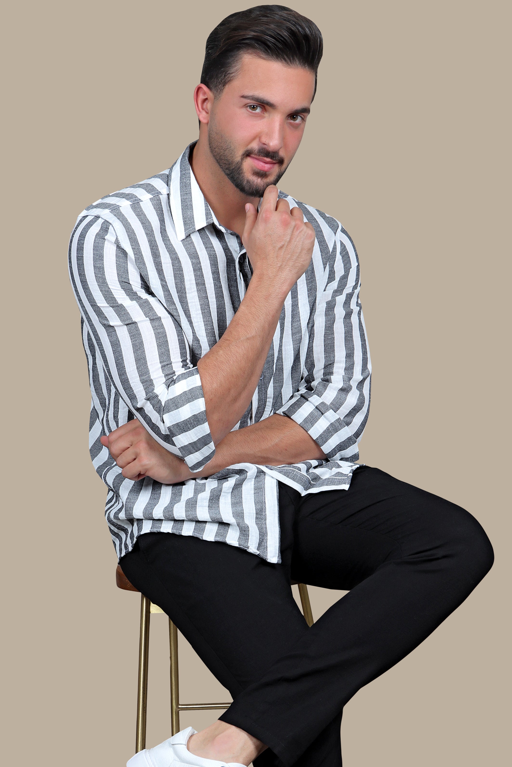 Grey Striped Linen Shirt