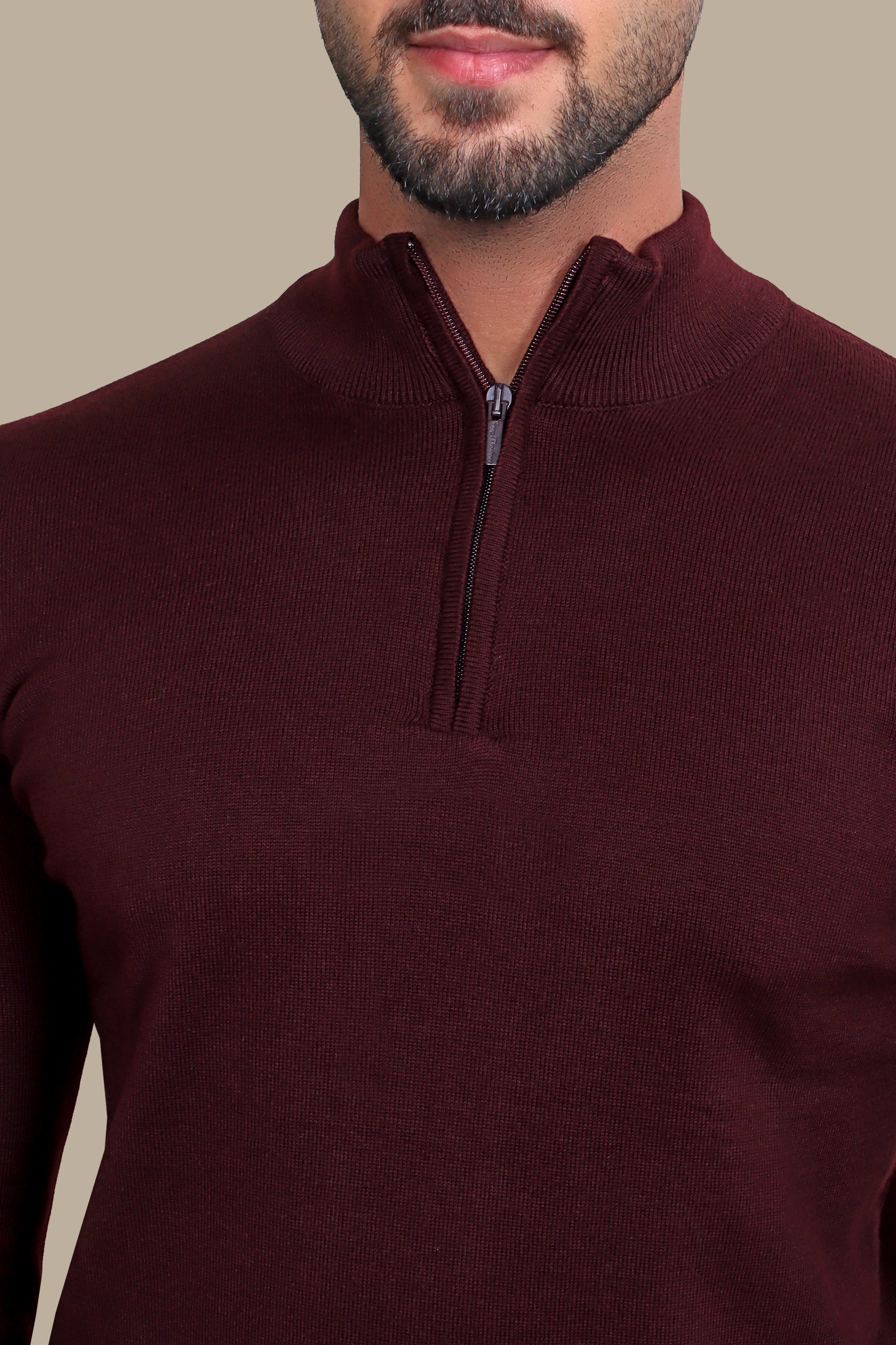 Burgundy Half Zipper Cotton Sweater