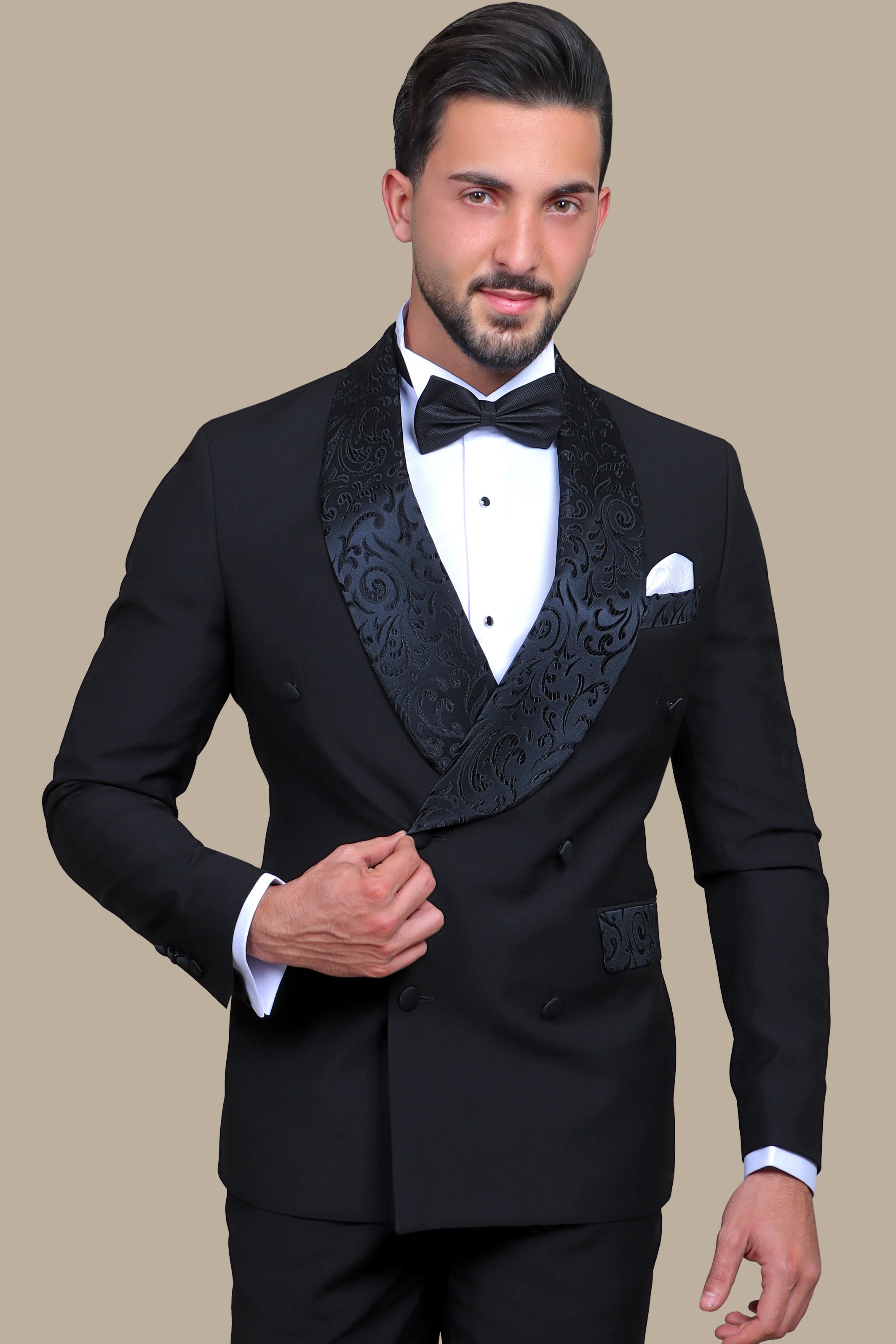 Black Elegance: Tuxedo FV Special Edition with Jacquard Collar & Pocket