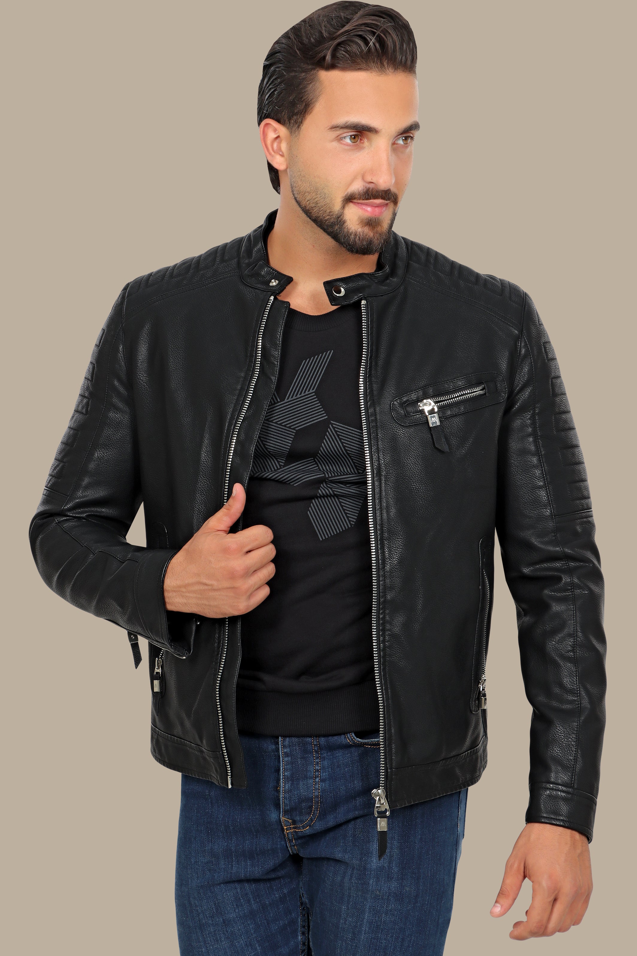 Colmao 4-Zipper Leather Jacket: Bold Sophistication in Classic Black