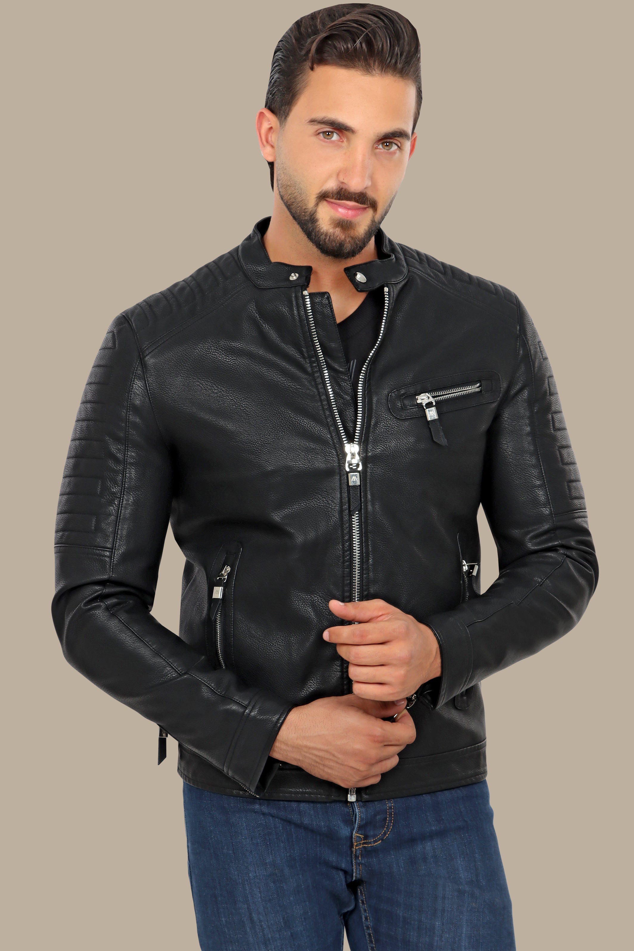 Colmao 4-Zipper Leather Jacket: Bold Sophistication in Classic Black