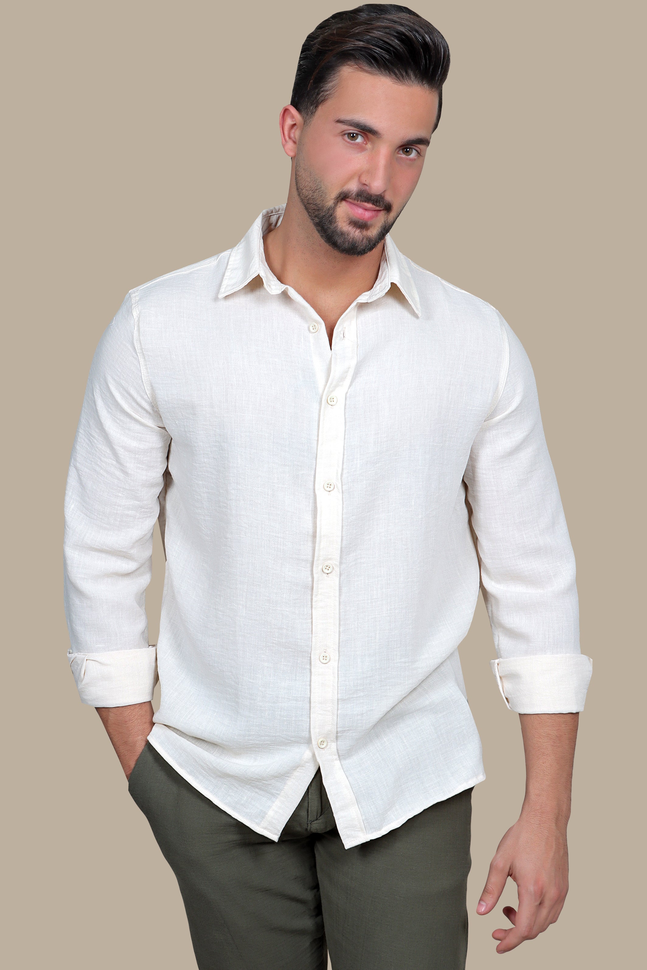 Timeless Comfort: Beige Linen Long Sleeve Shirt