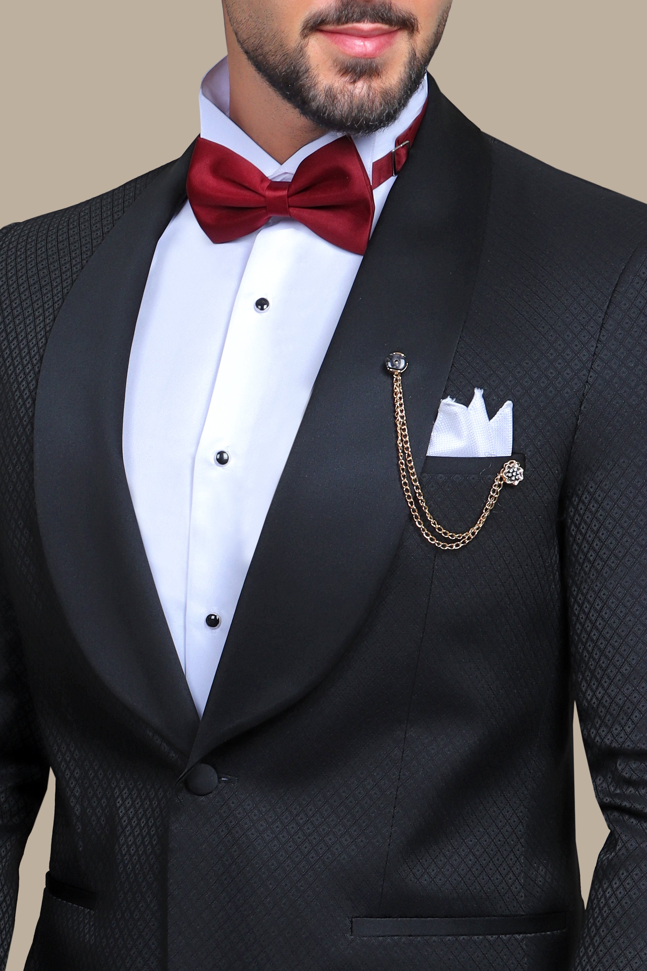 Timeless Opulence: Special FV Collection 3-Piece Black Tie Tuxedo with Distinctive Pattern