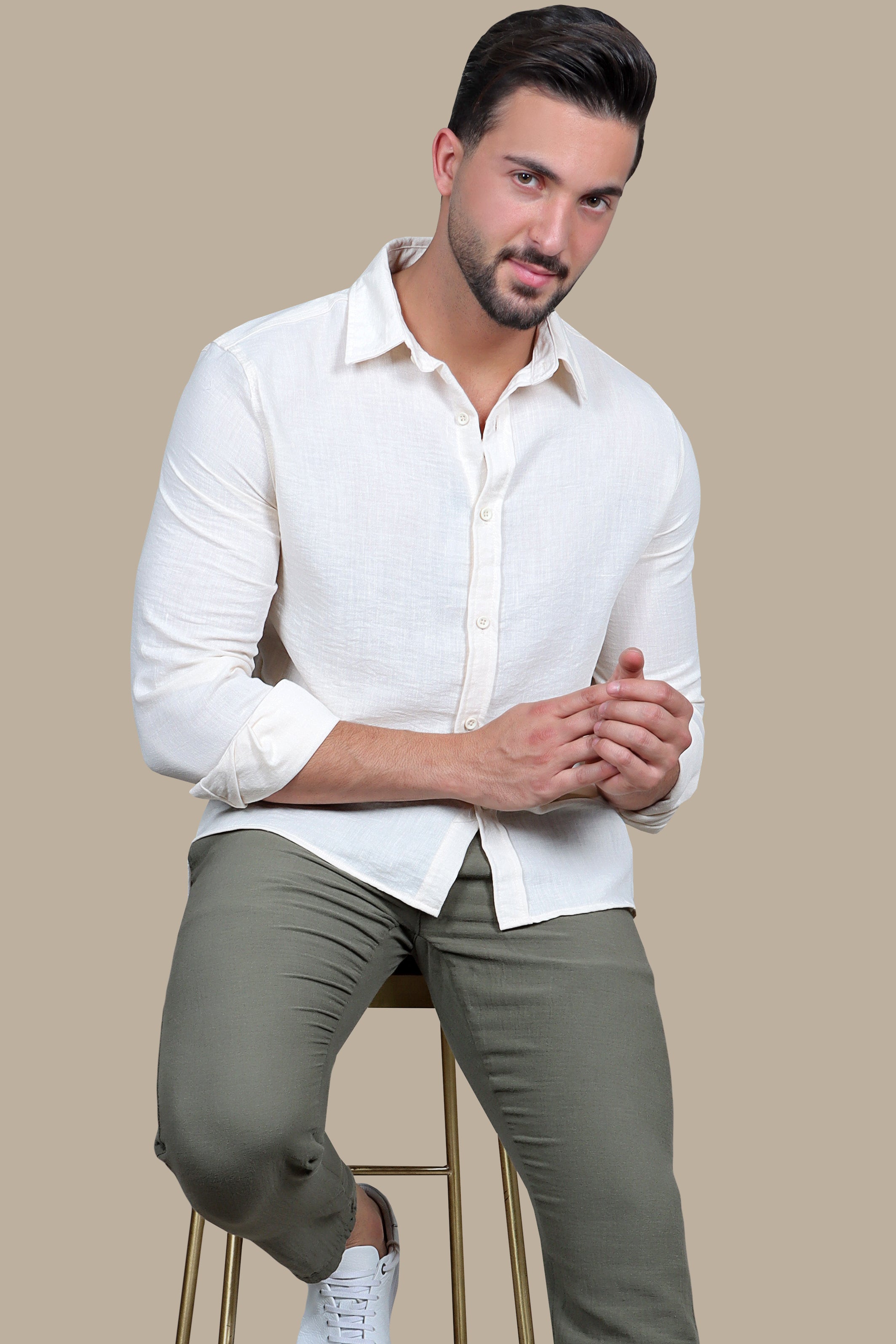 Timeless Comfort: Beige Linen Long Sleeve Shirt