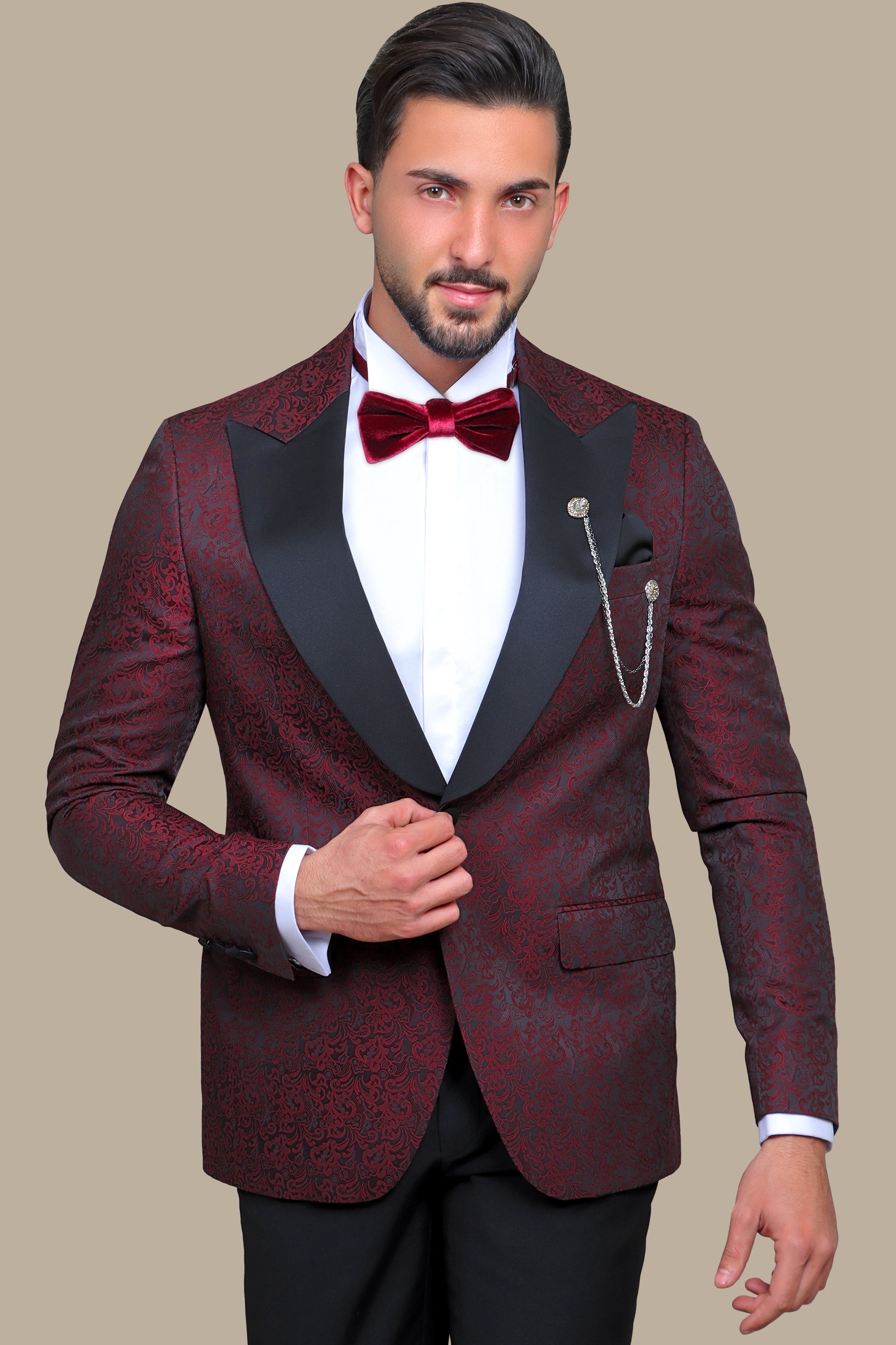 Burgundy Leaf Tuxedo FV: Elegant & Stylish