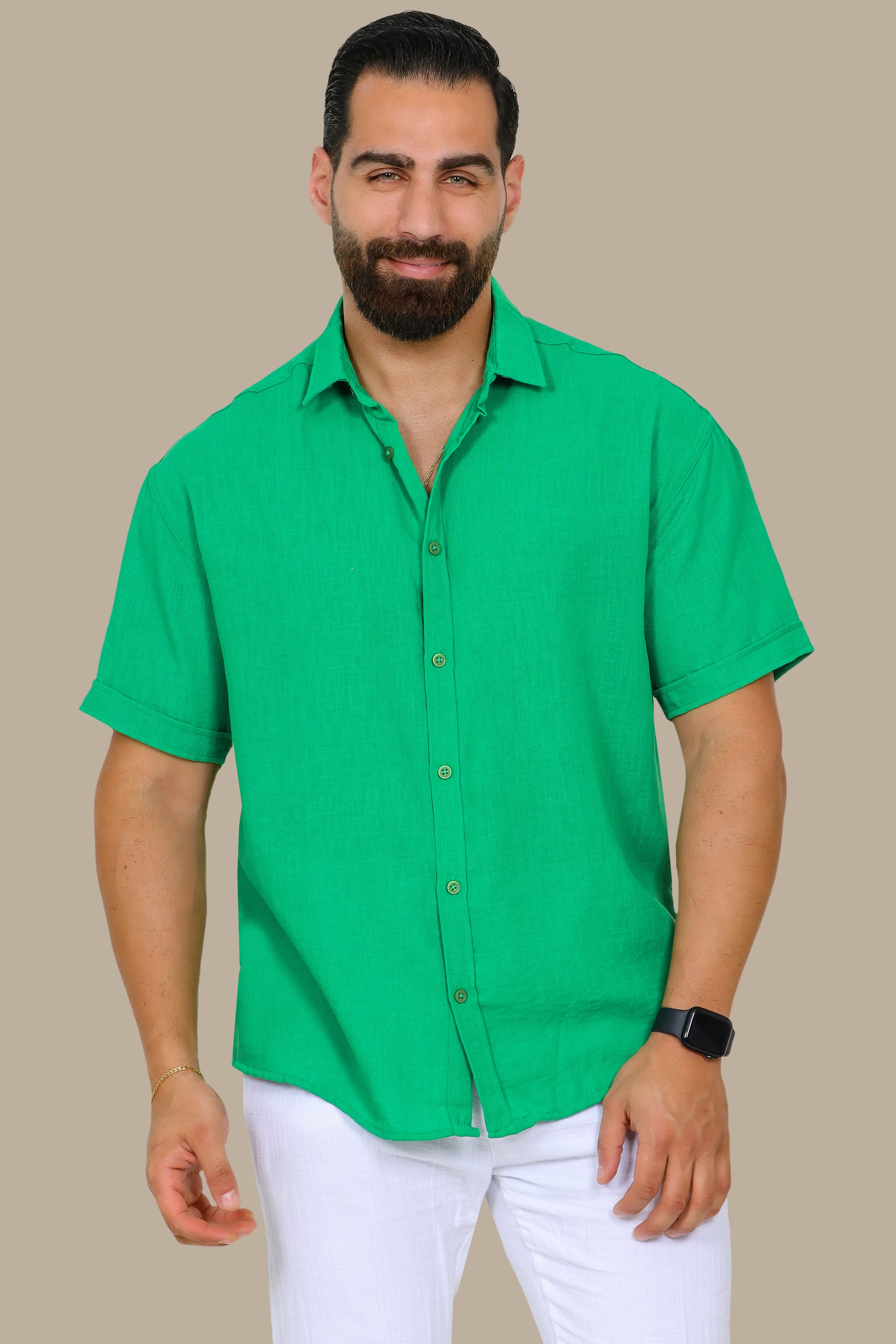 Green Linen Aerobin Short-Sleeve Shirt