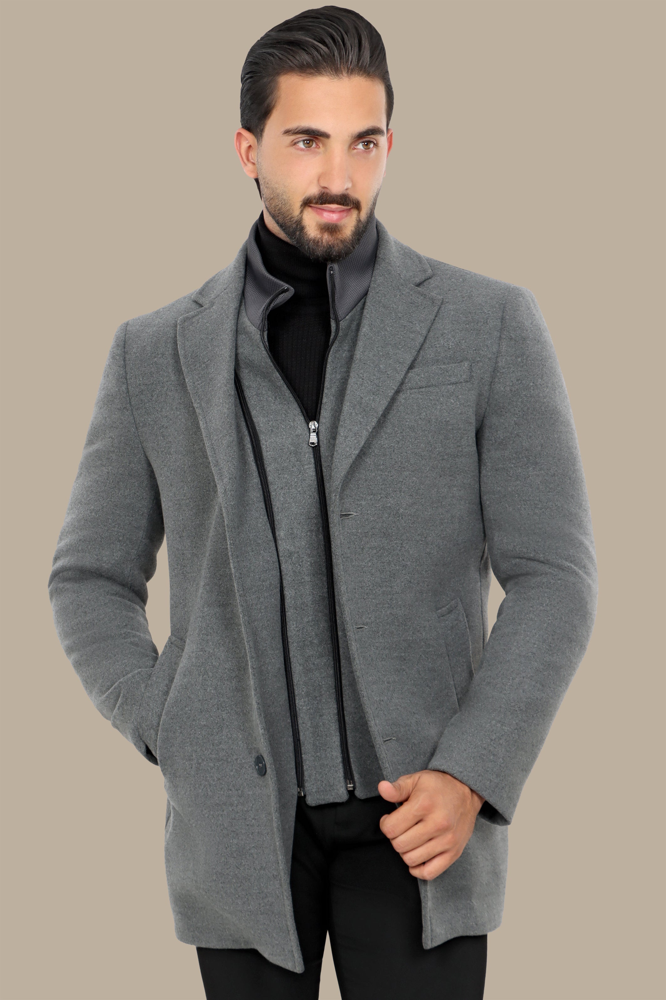 Light Gray Versatility: The Notch Detachable Coat in Classic Elegance