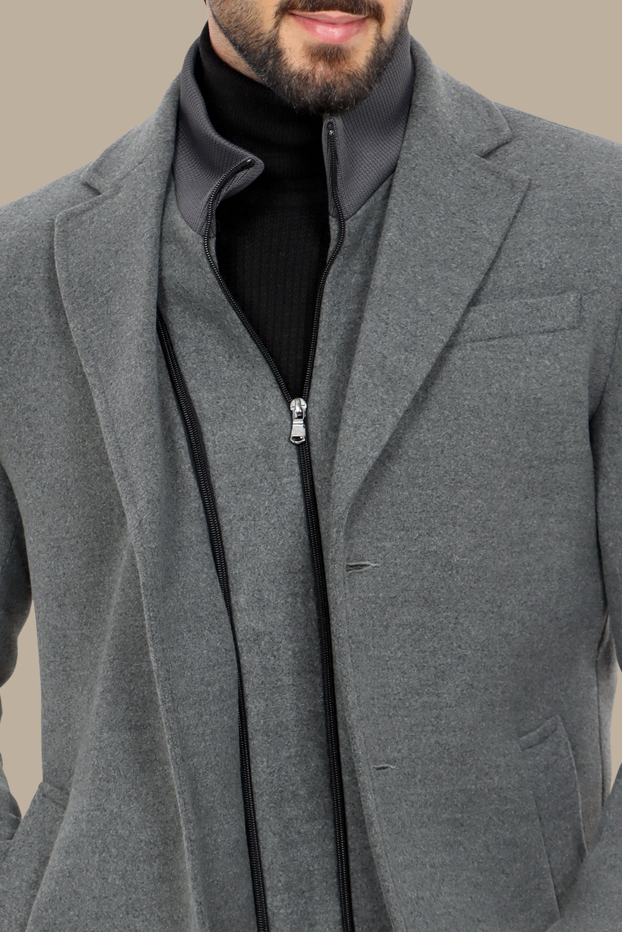 Light Gray Versatility: The Notch Detachable Coat in Classic Elegance