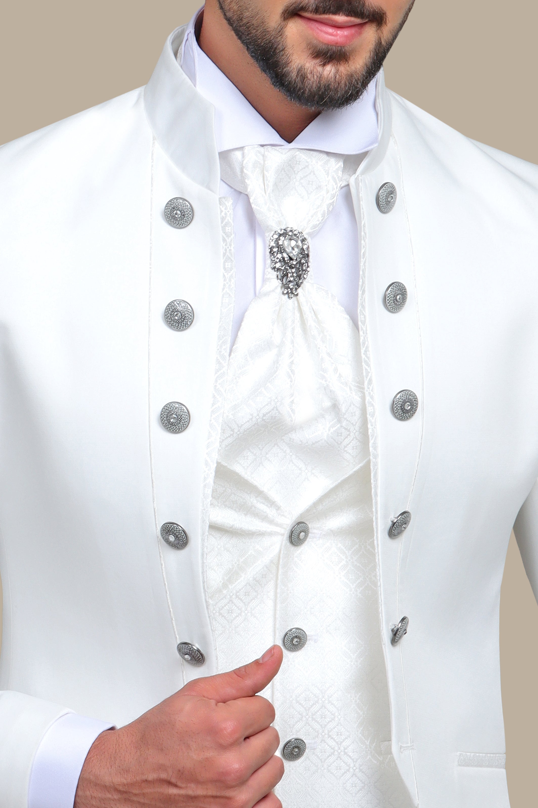 White 4-Piece Tuxedo with Col Chale & 12 Buttons