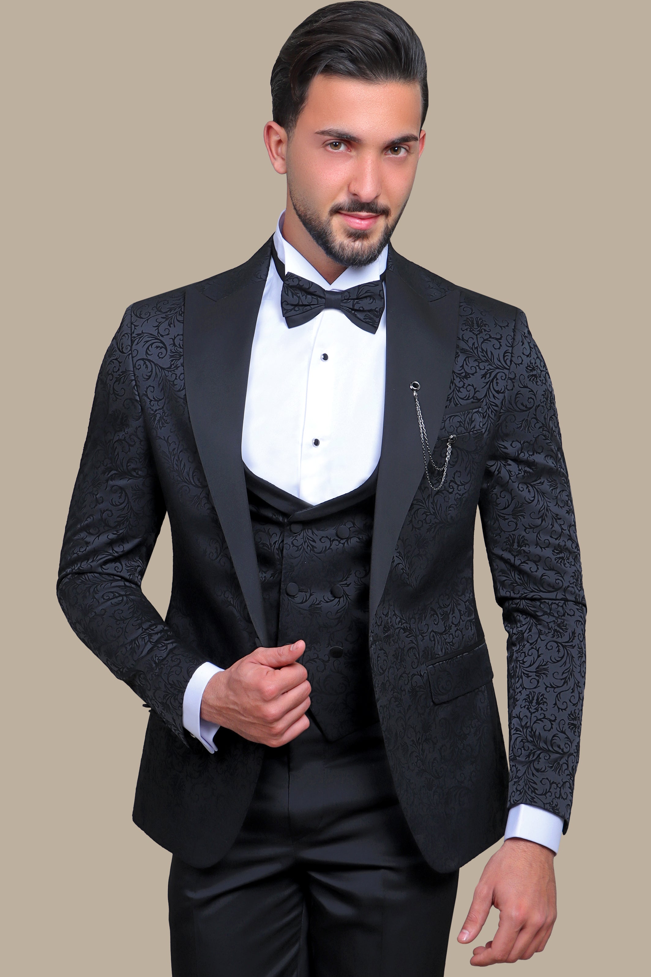 Tuxedo Jacquard Leaves 4 Pcs | Black