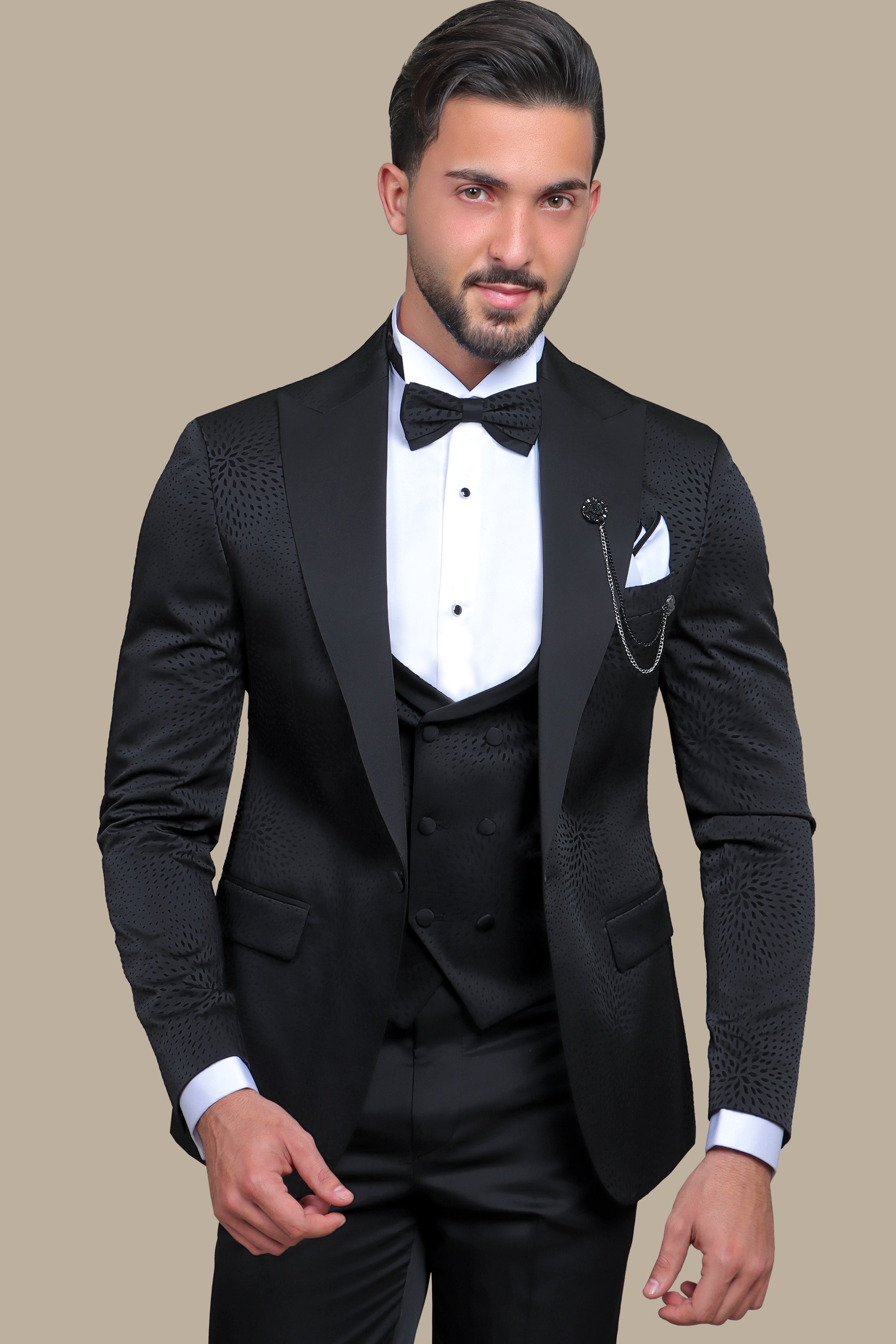 Tuxedo Flower Velvet 4 Pcs | Black