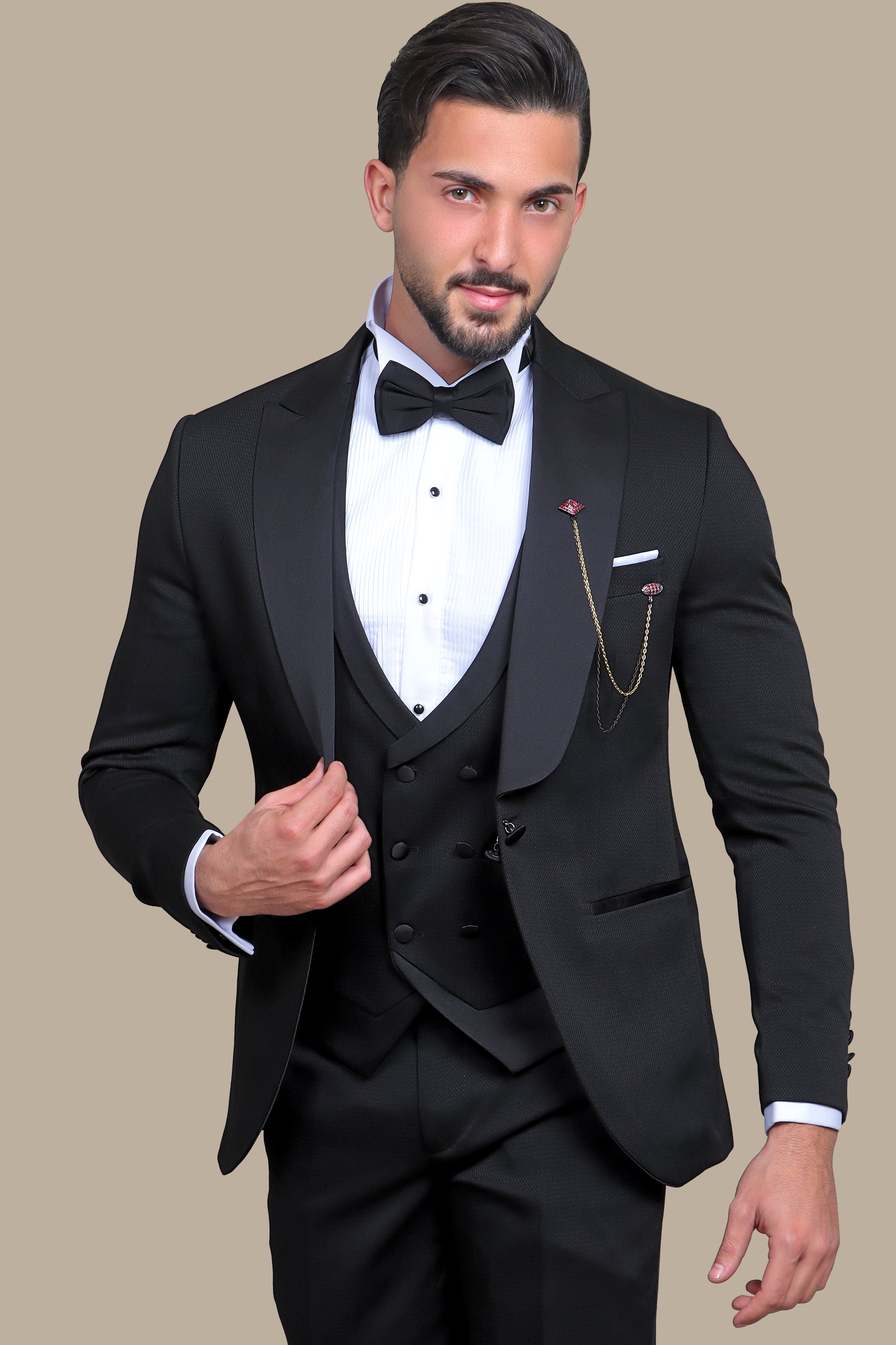 Black Structure Wide Peak 4-Piece Tuxedo