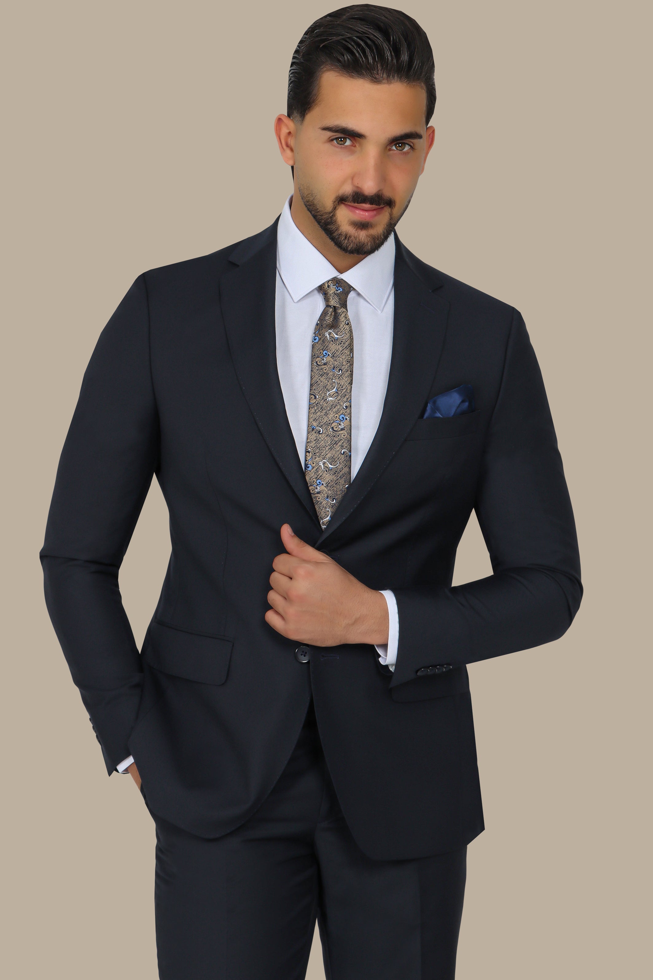 Navy Basic Plain Notch Suit