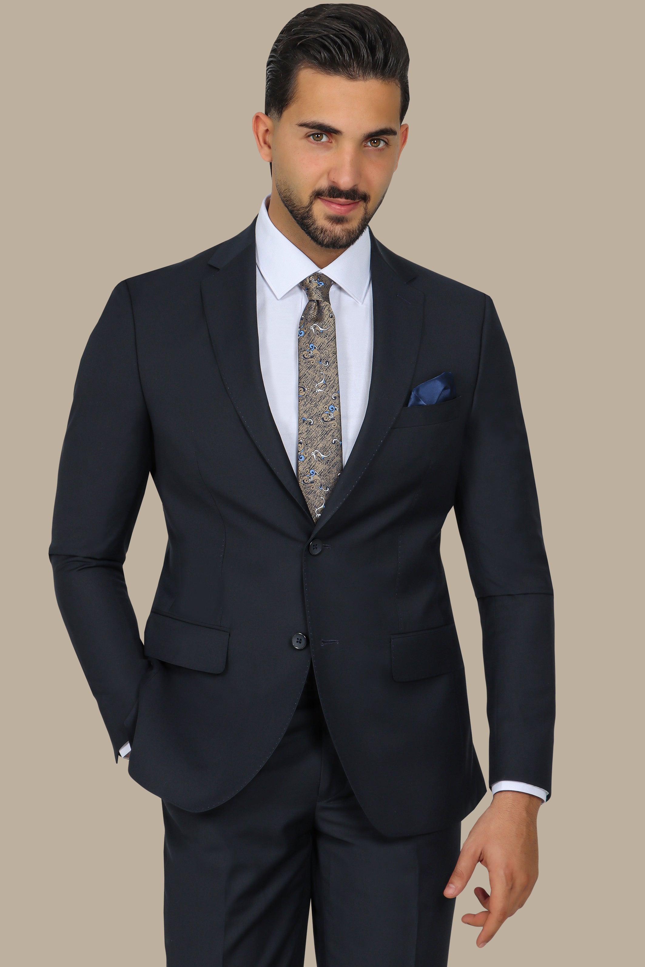 Navy Basic Plain Notch Suit