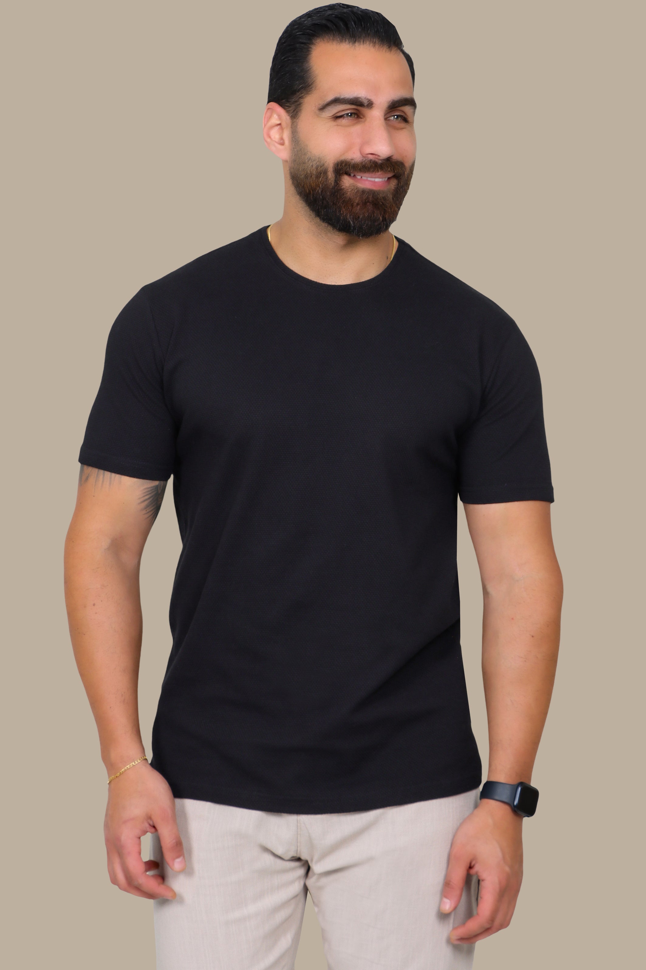 Black T-Shirt with Bubble Pattern and Round Neck
