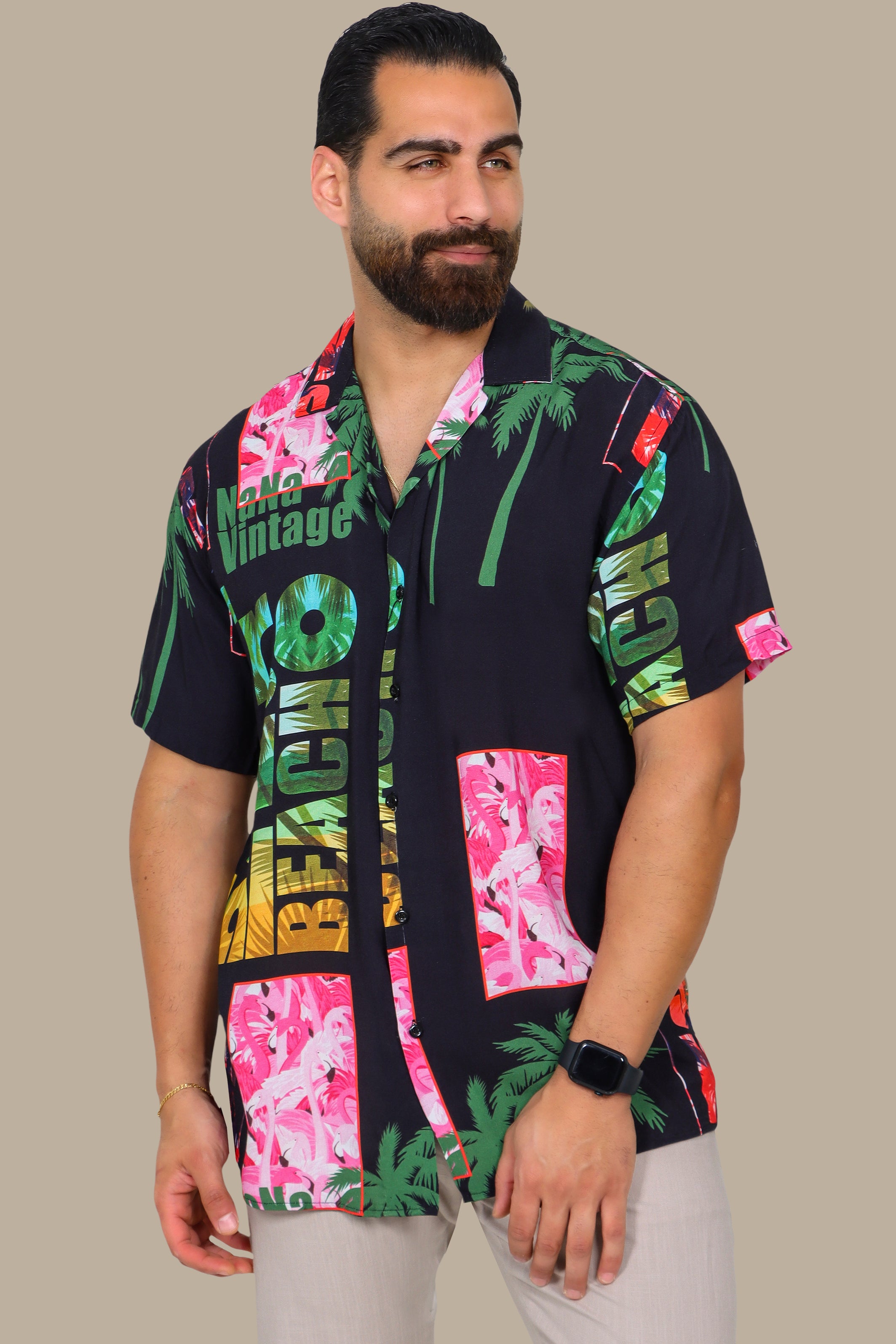 Black Palm Print Hawaii Shirt