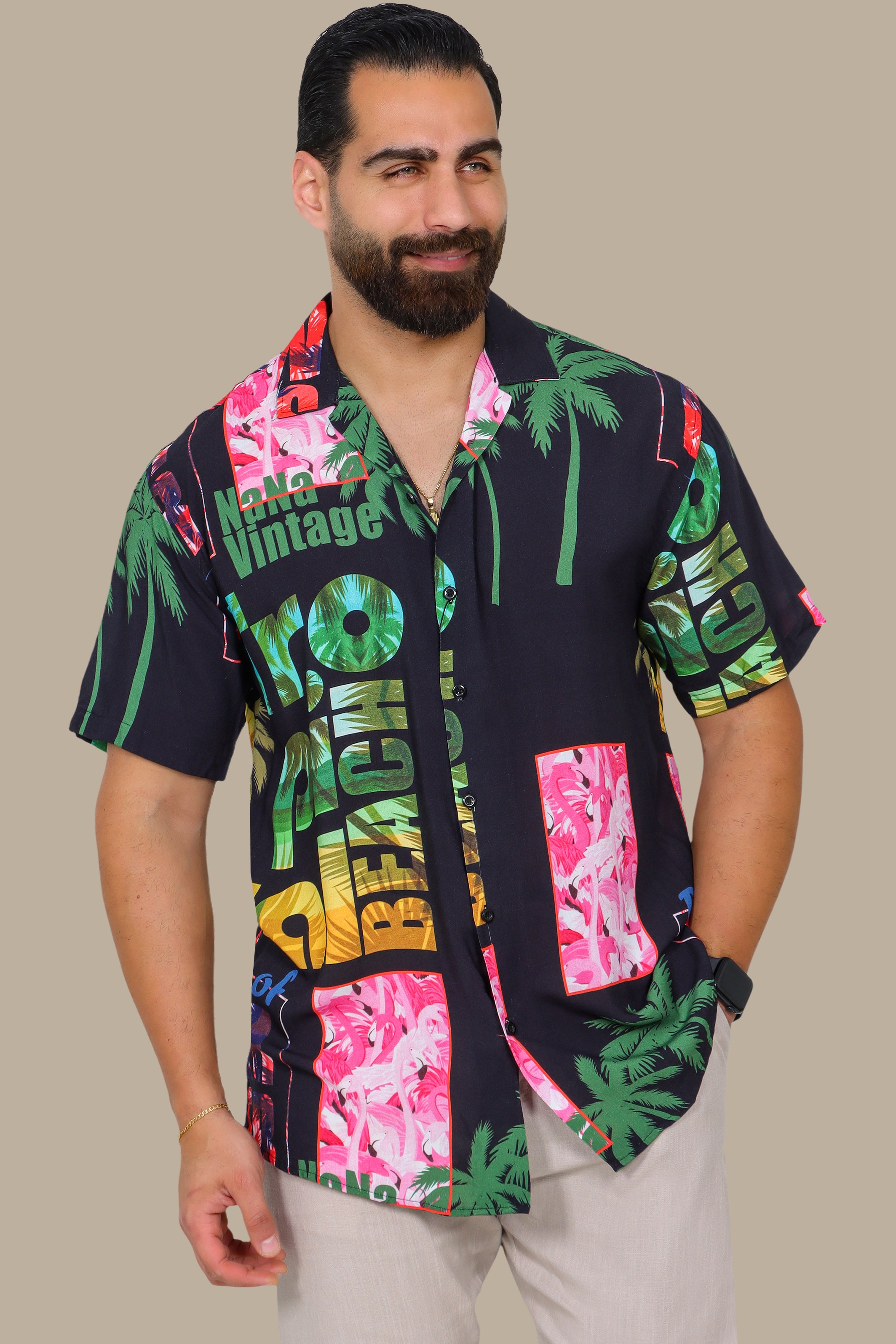 Black Palm Print Hawaii Shirt
