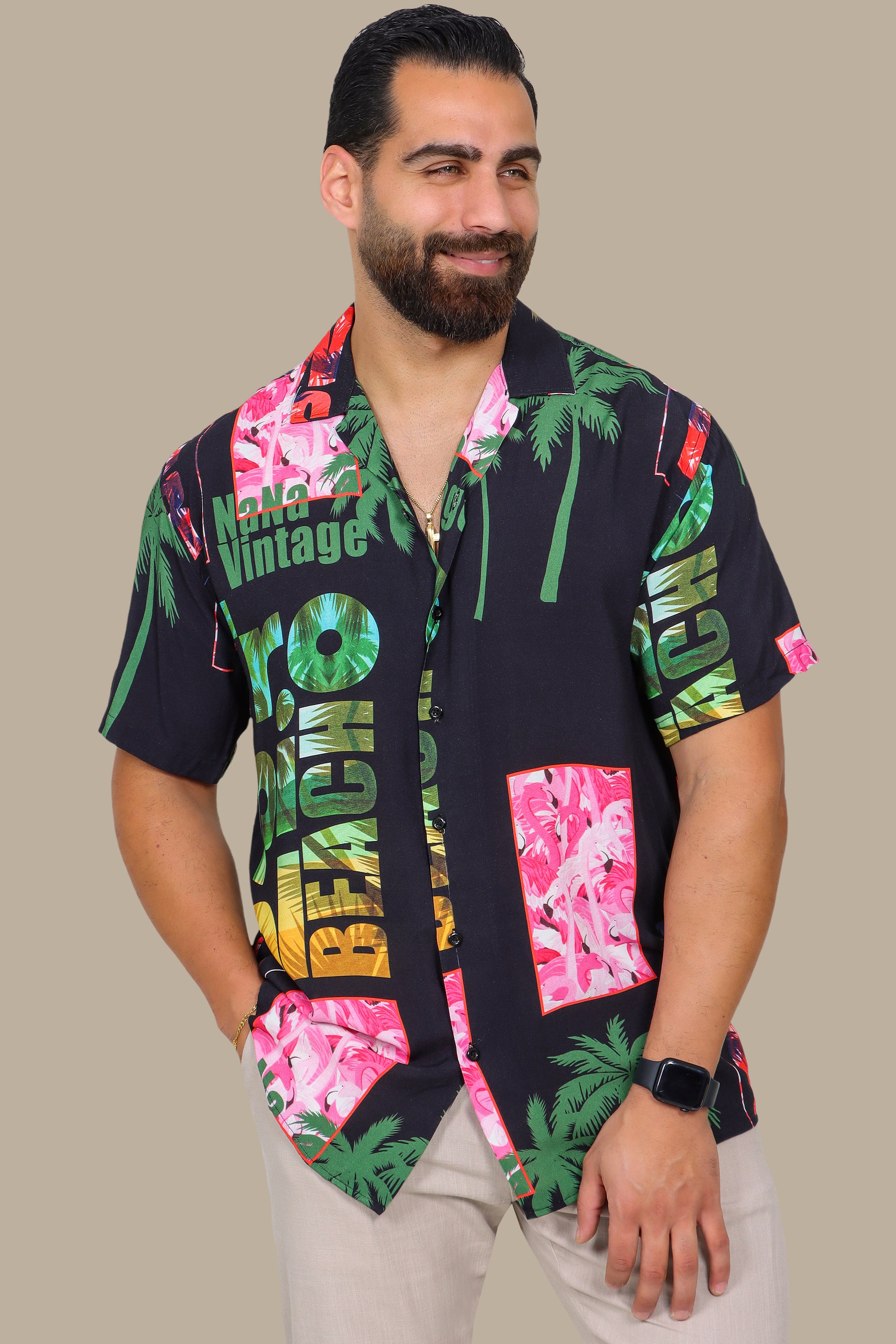 Black Palm Print Hawaii Shirt