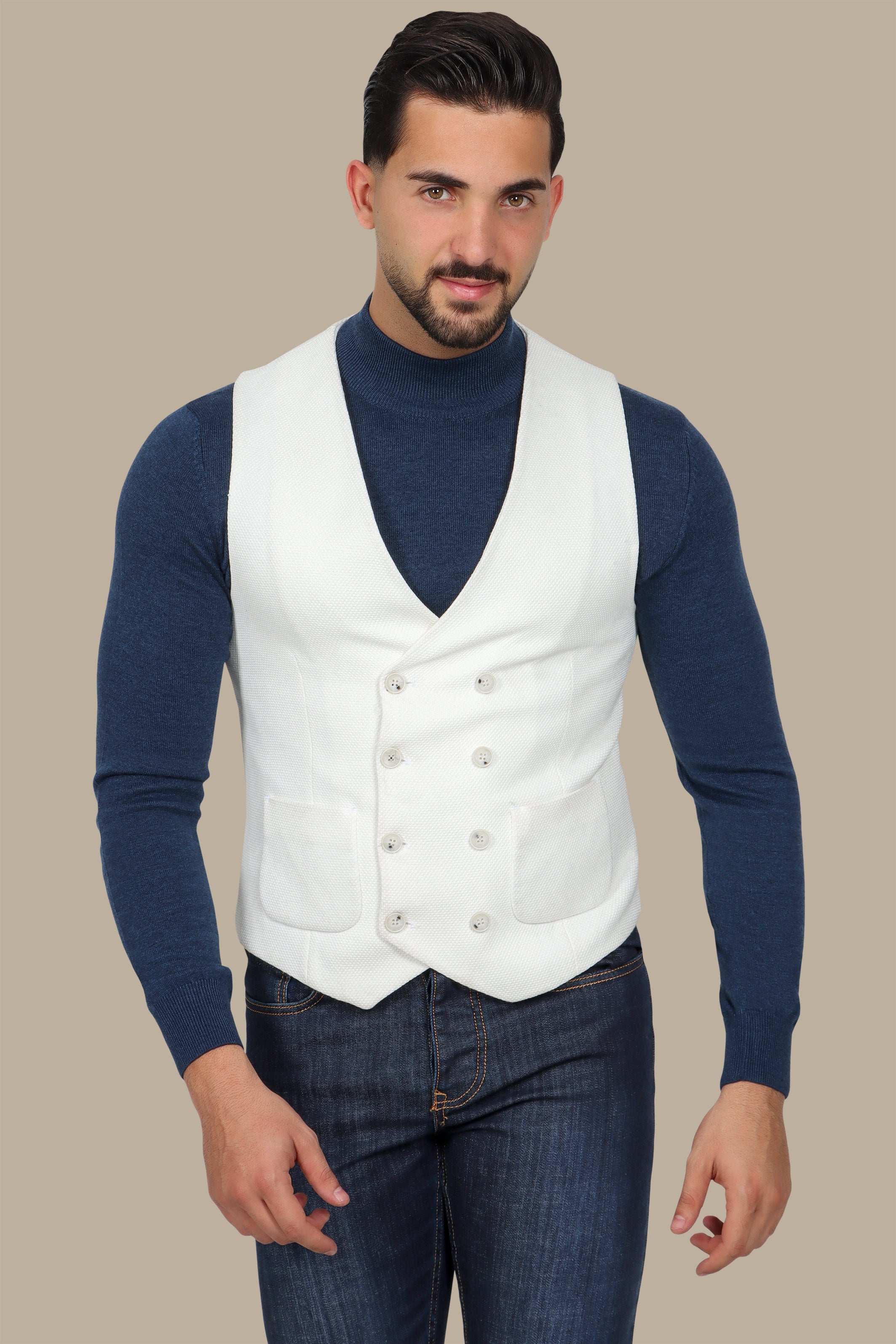 Double-Breasted Piqué Vest in White