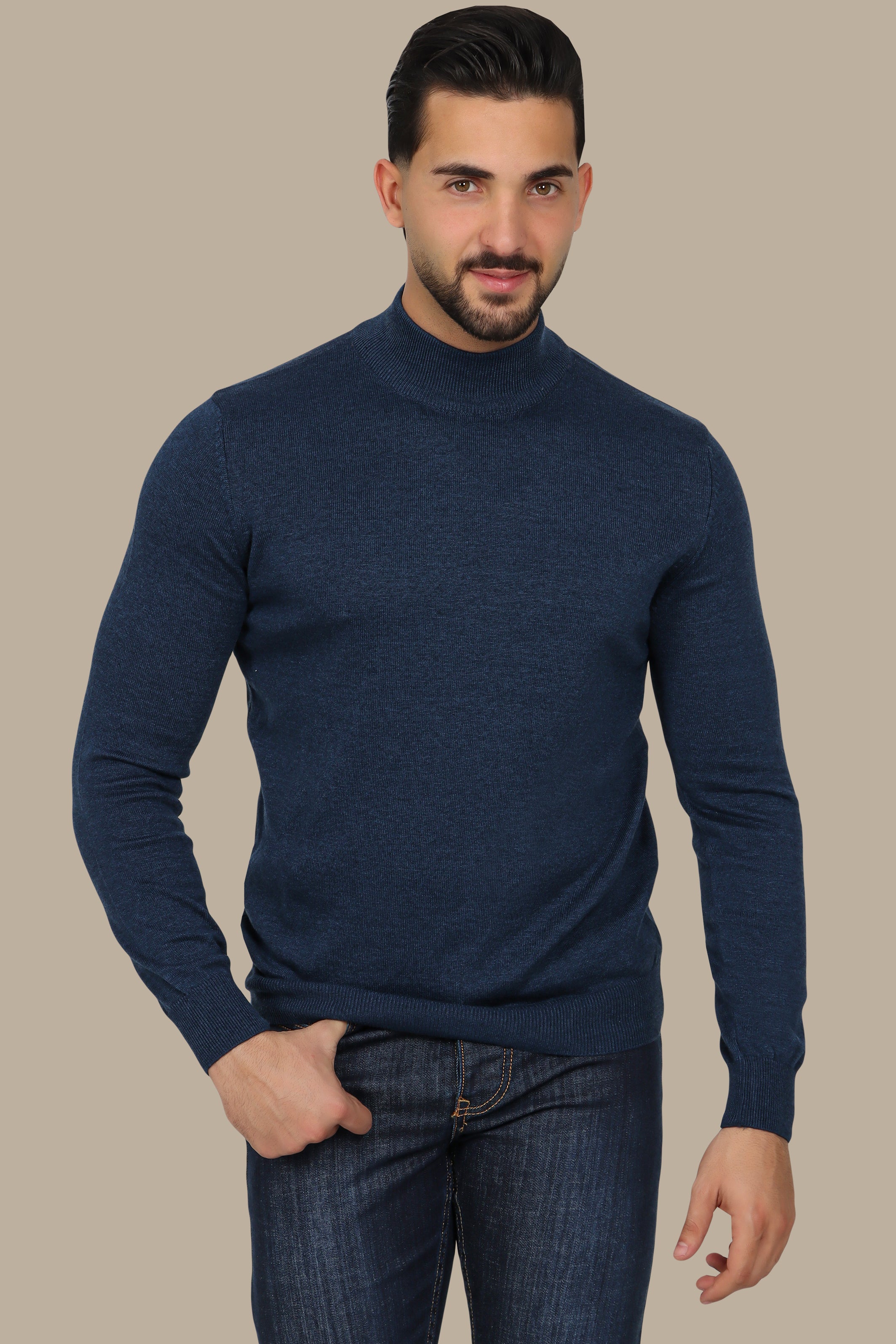 Blue High-Neck Sweater