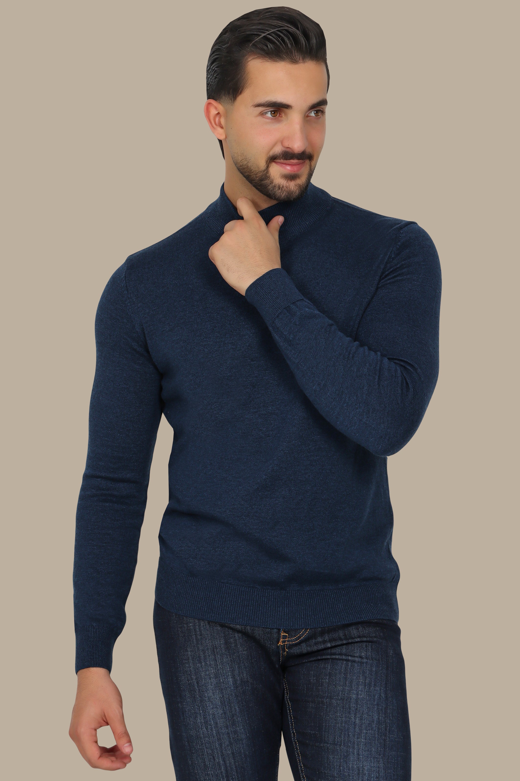 Blue High-Neck Sweater