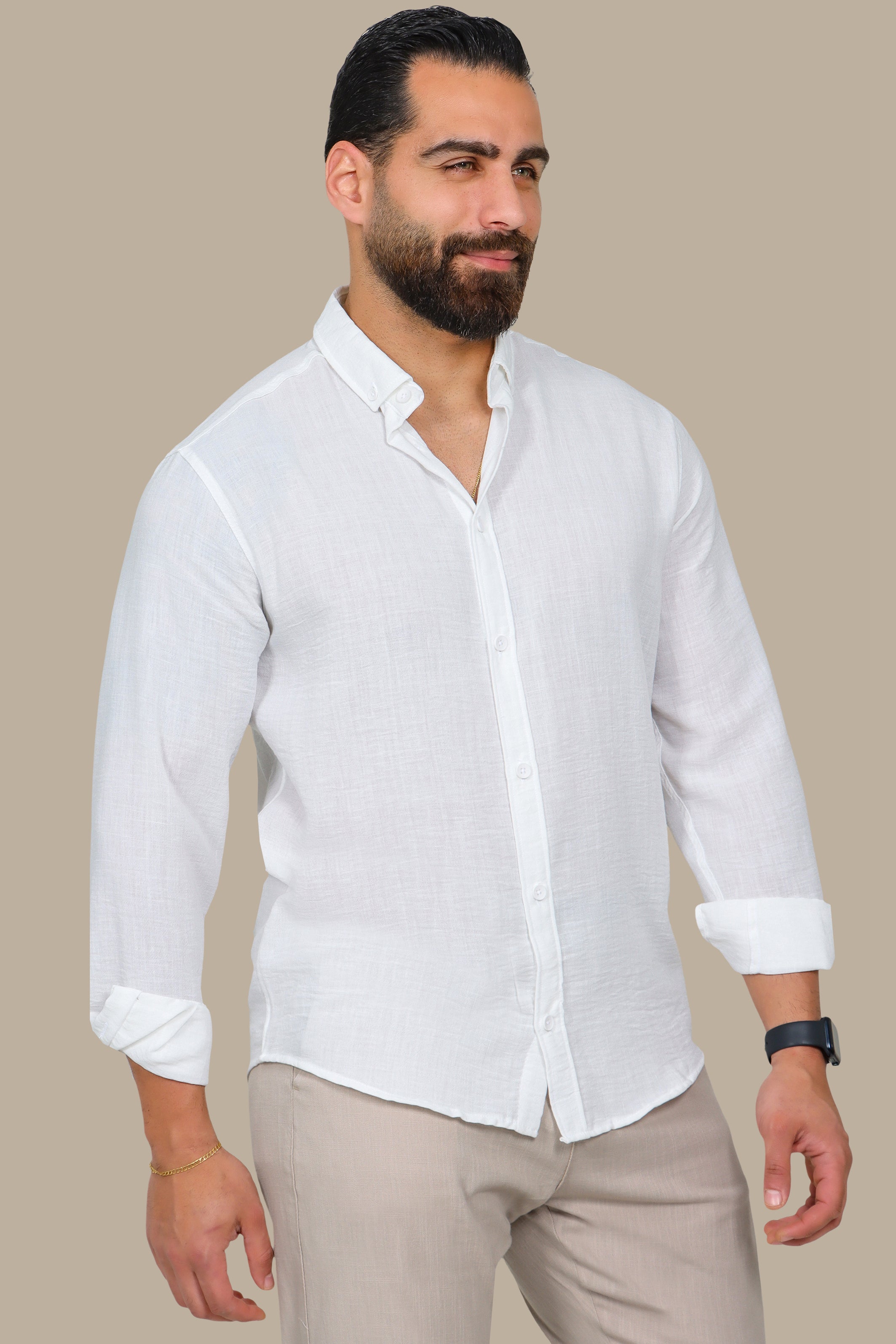 White Linen Aerobin Button-Down Shirt