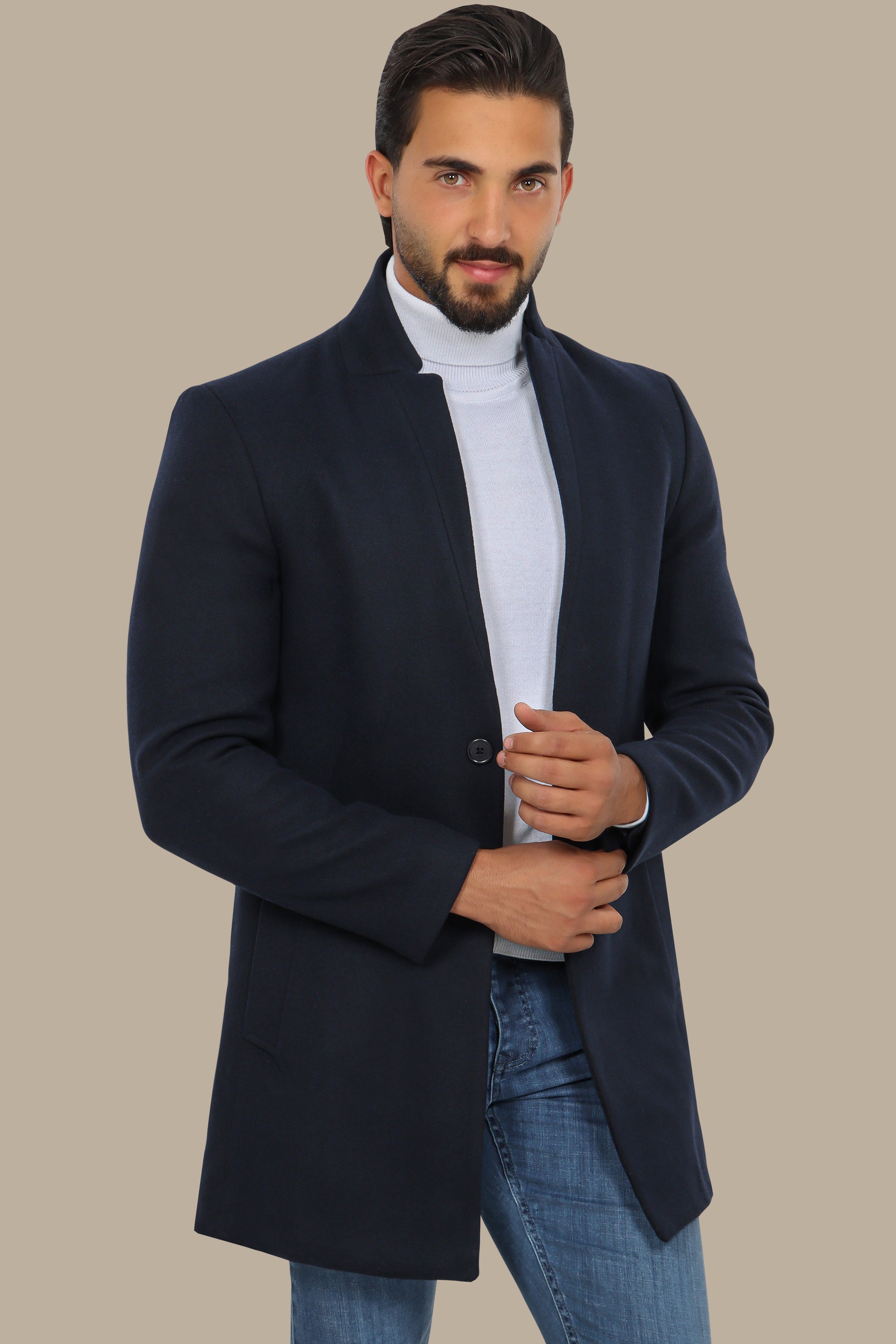 Essential Elegance: Navy Mao Collar Coat