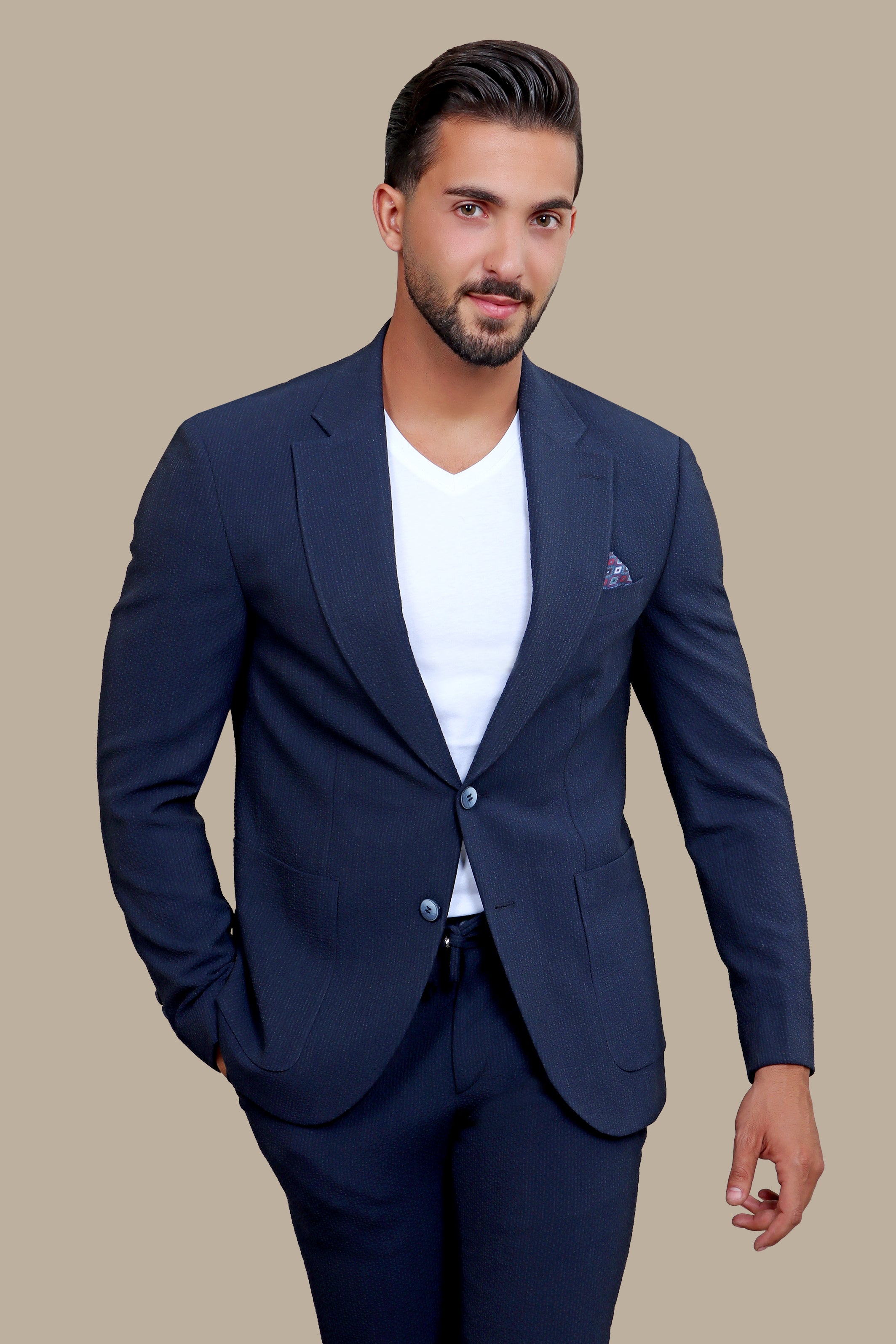 Navy Travel Suit with Patch Pockets