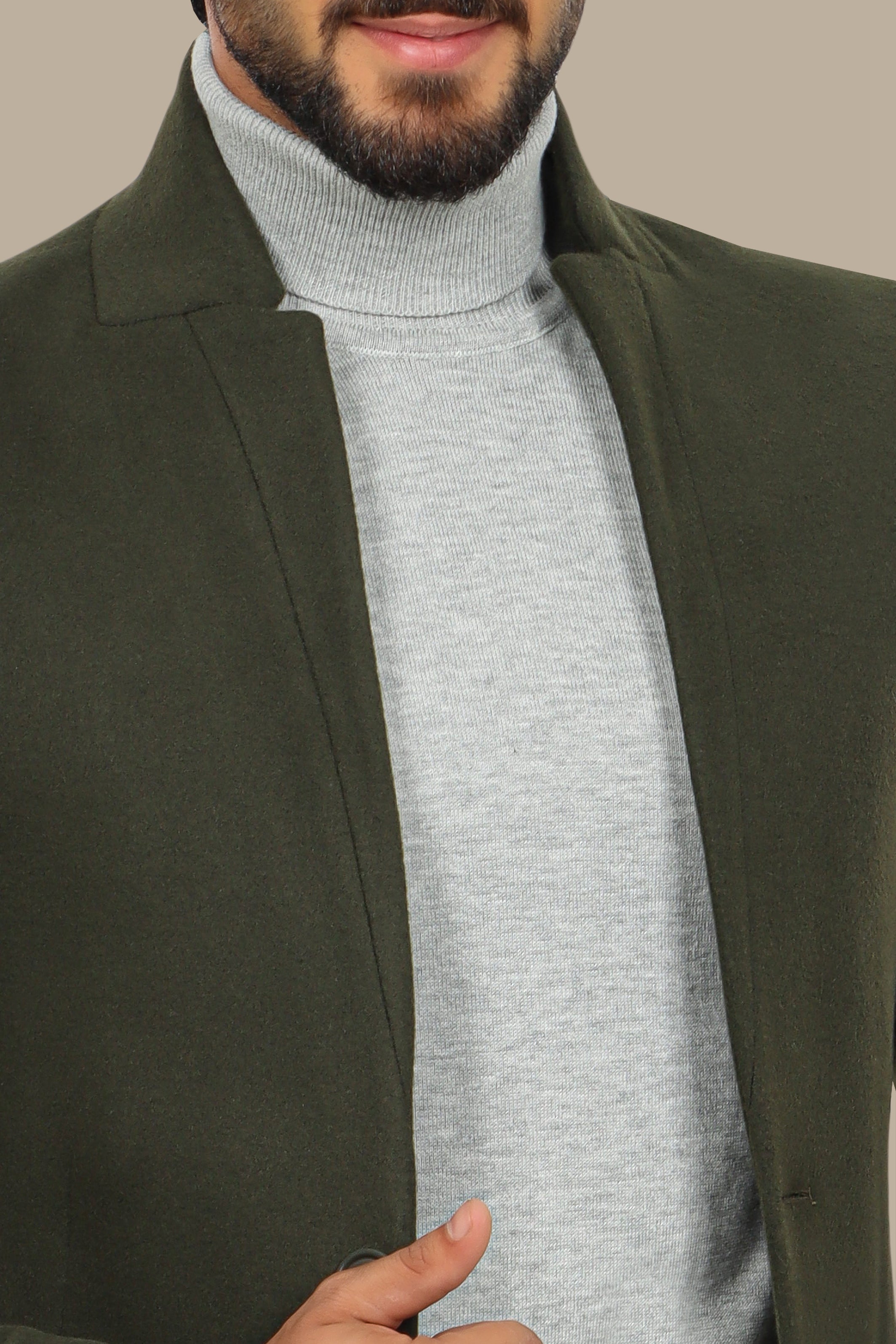 Khaki Classic: Embrace Timeless Style with the Coat Col Mao in Basic Khaki