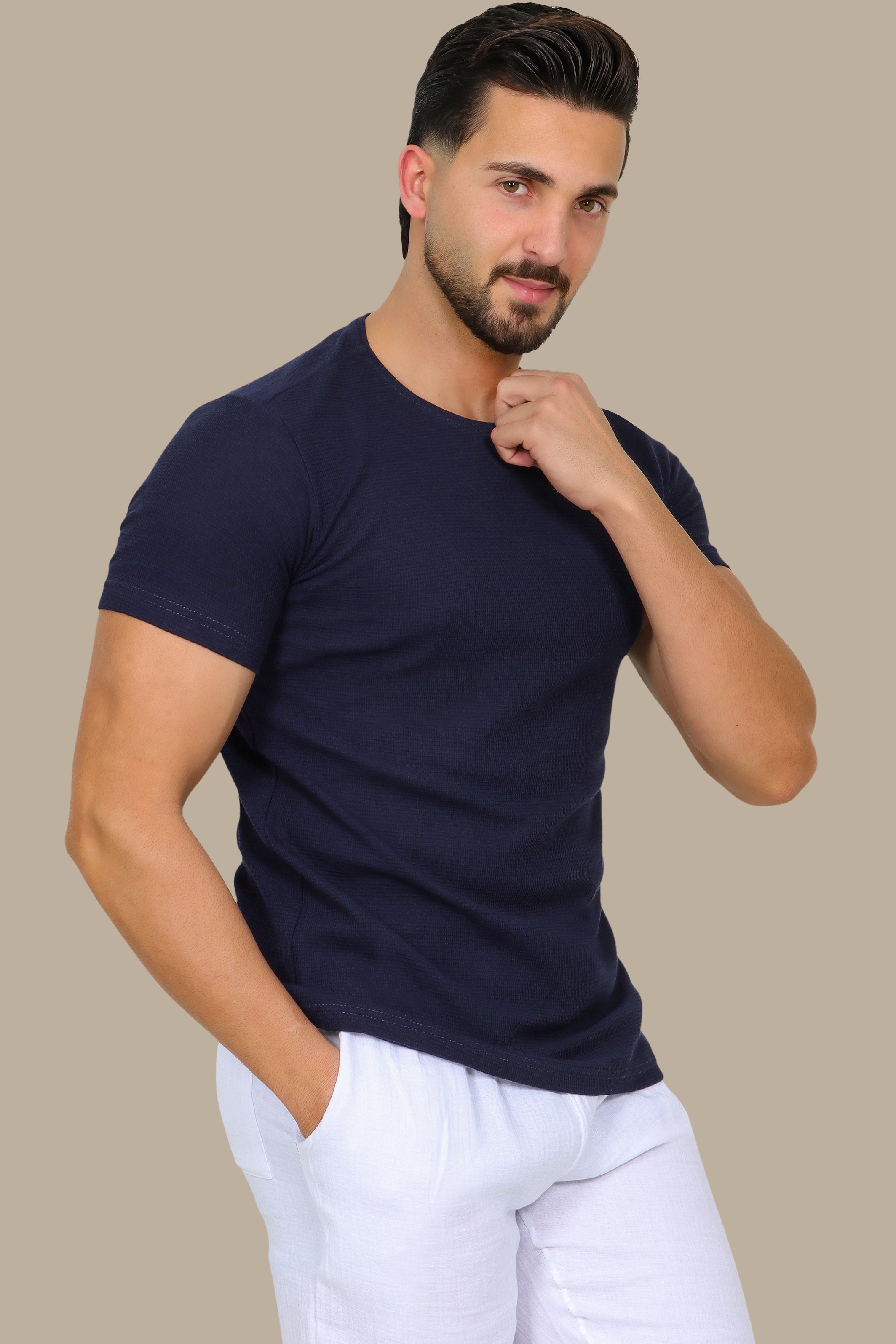 Navy Square Pattern T-Shirt