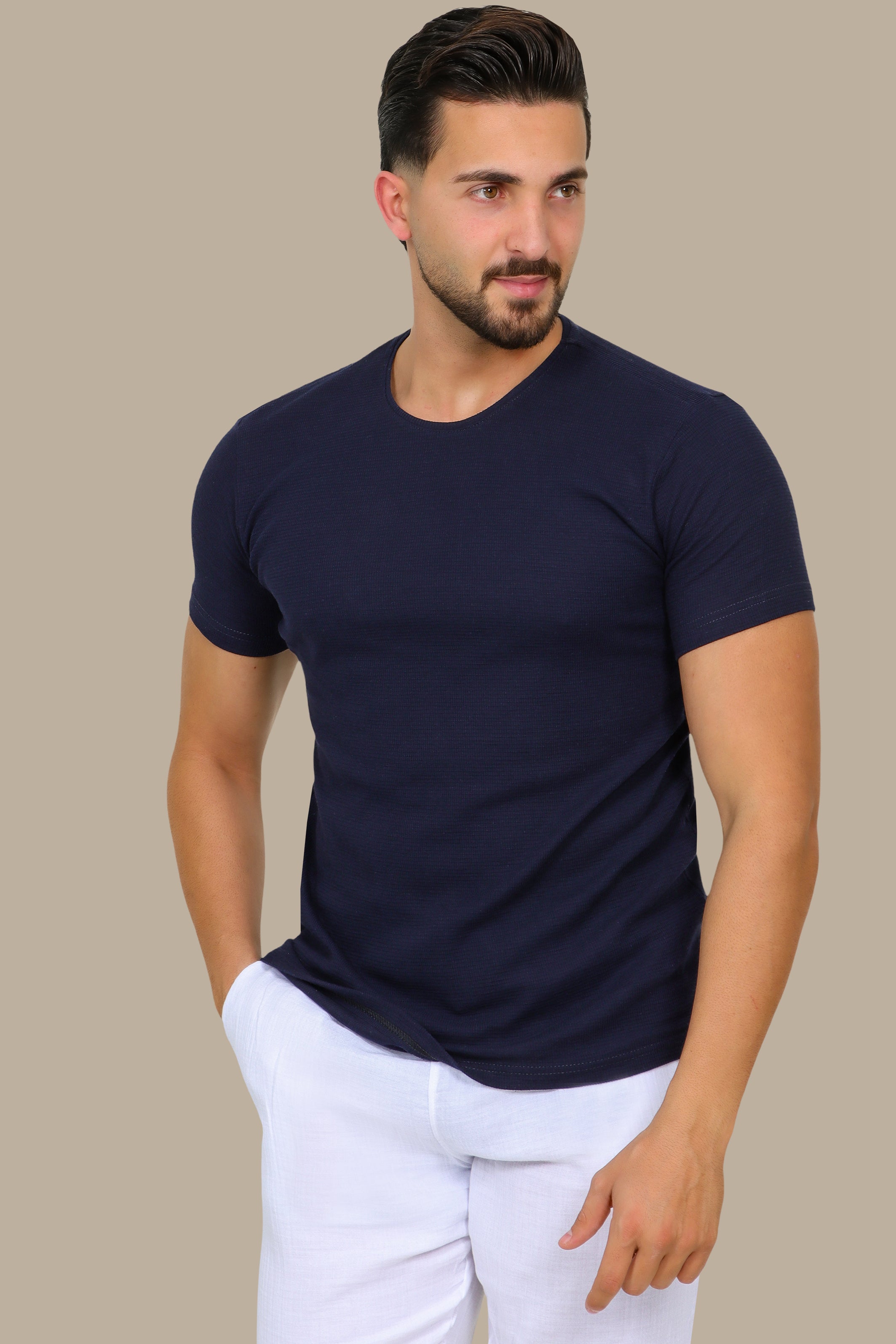 Navy Square Pattern T-Shirt