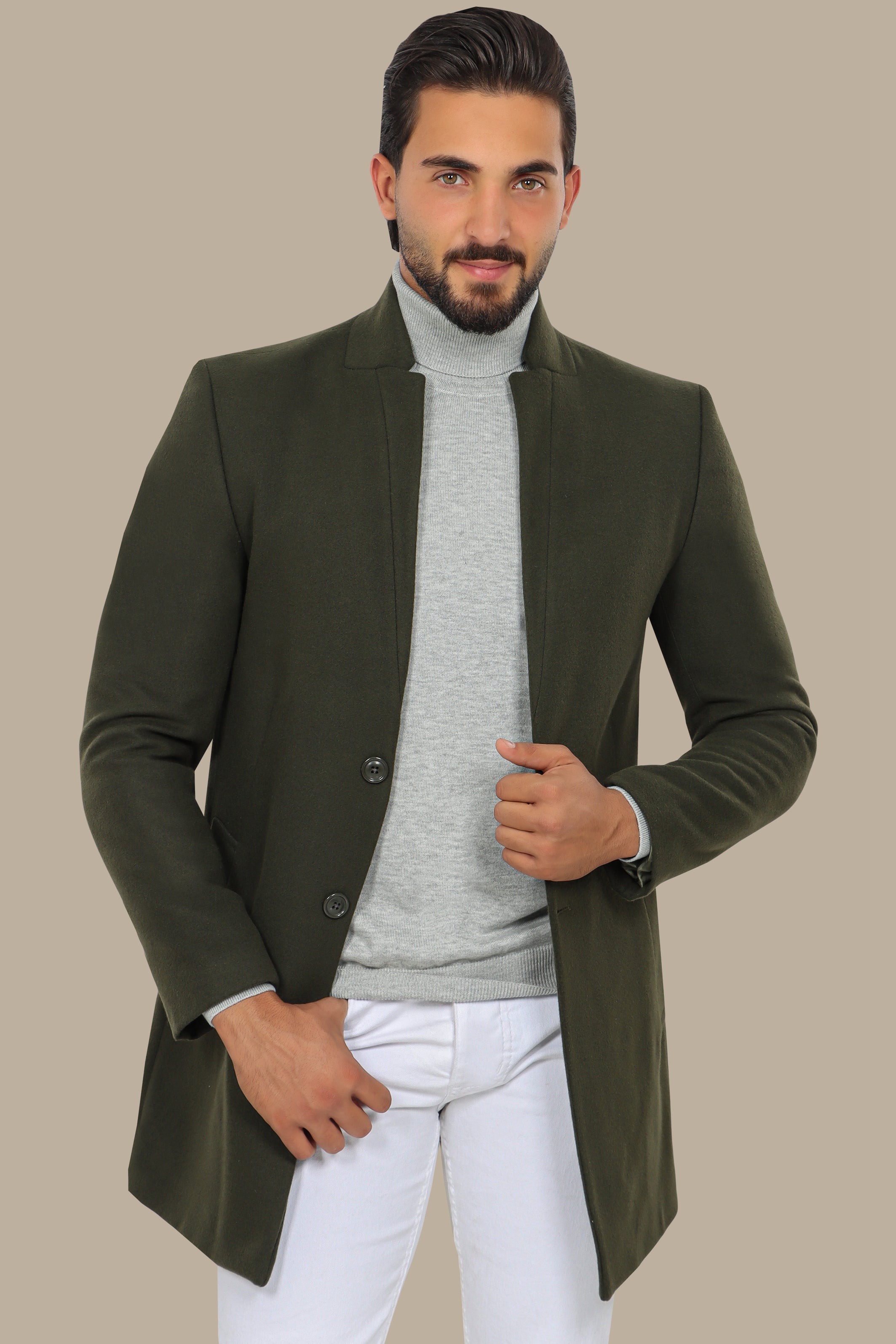 Khaki Classic: Embrace Timeless Style with the Coat Col Mao in Basic Khaki