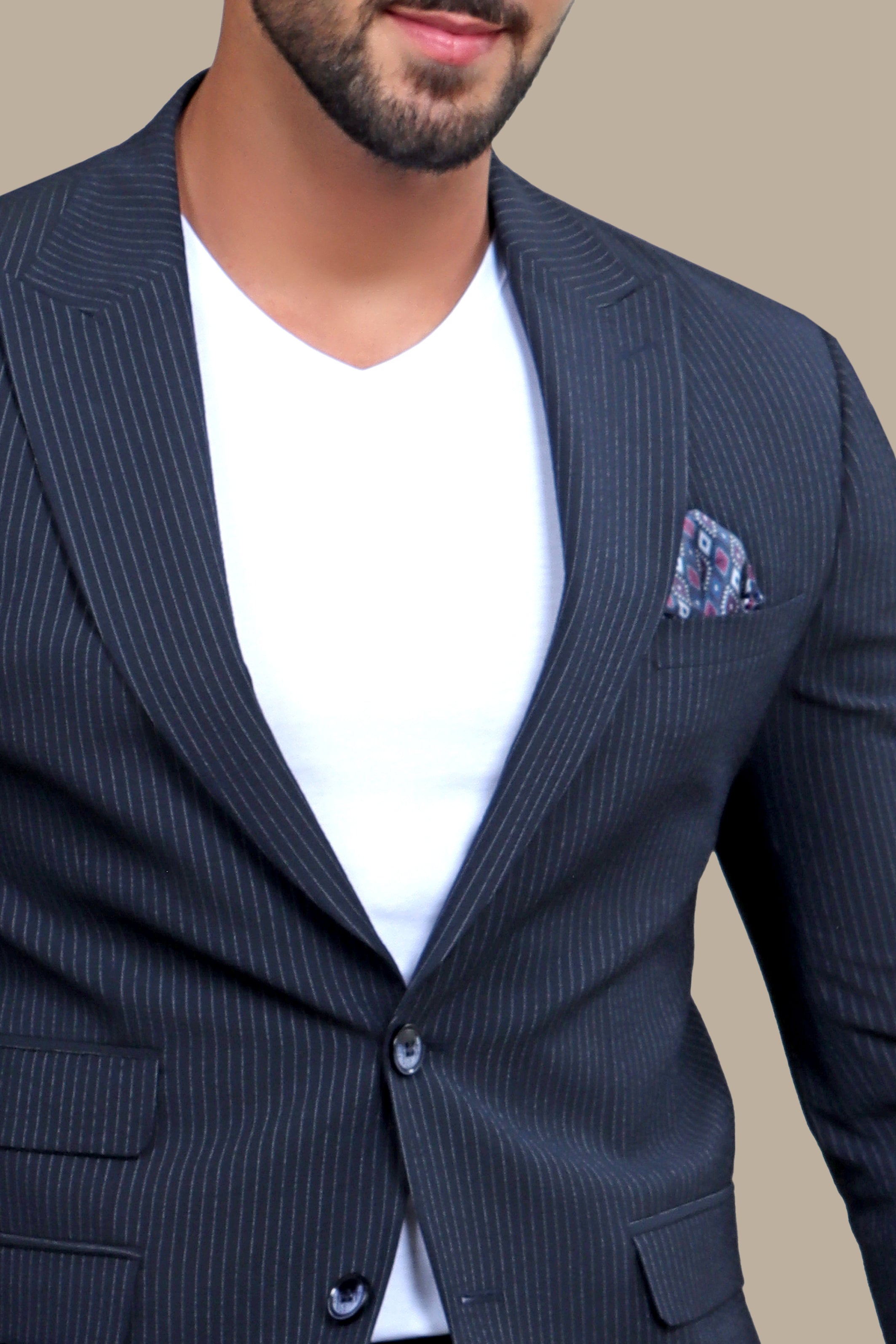 Nautical Elegance Travel Suit: Navy Stripe Edition