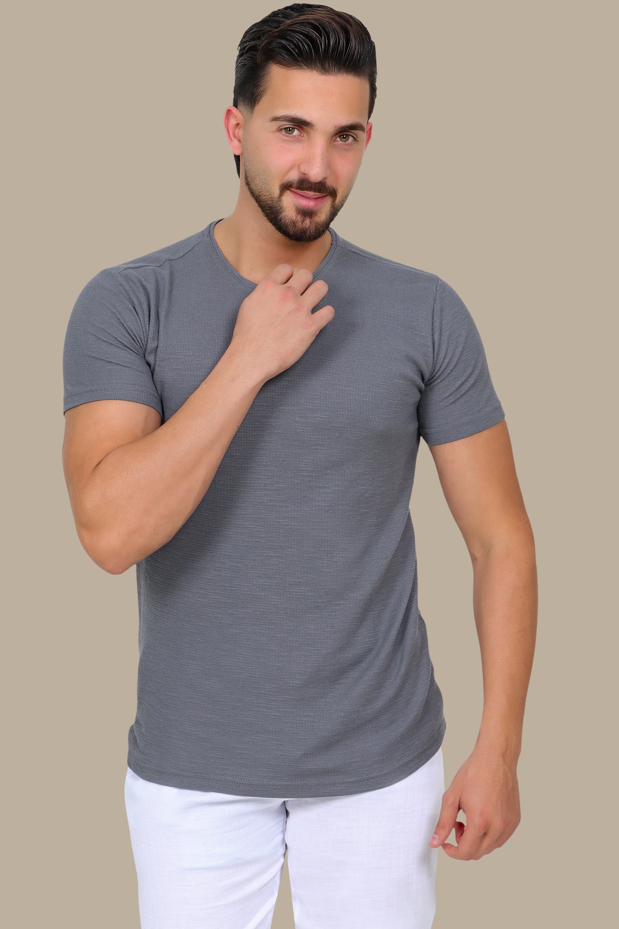 Grey Structured Pattern T-Shirt