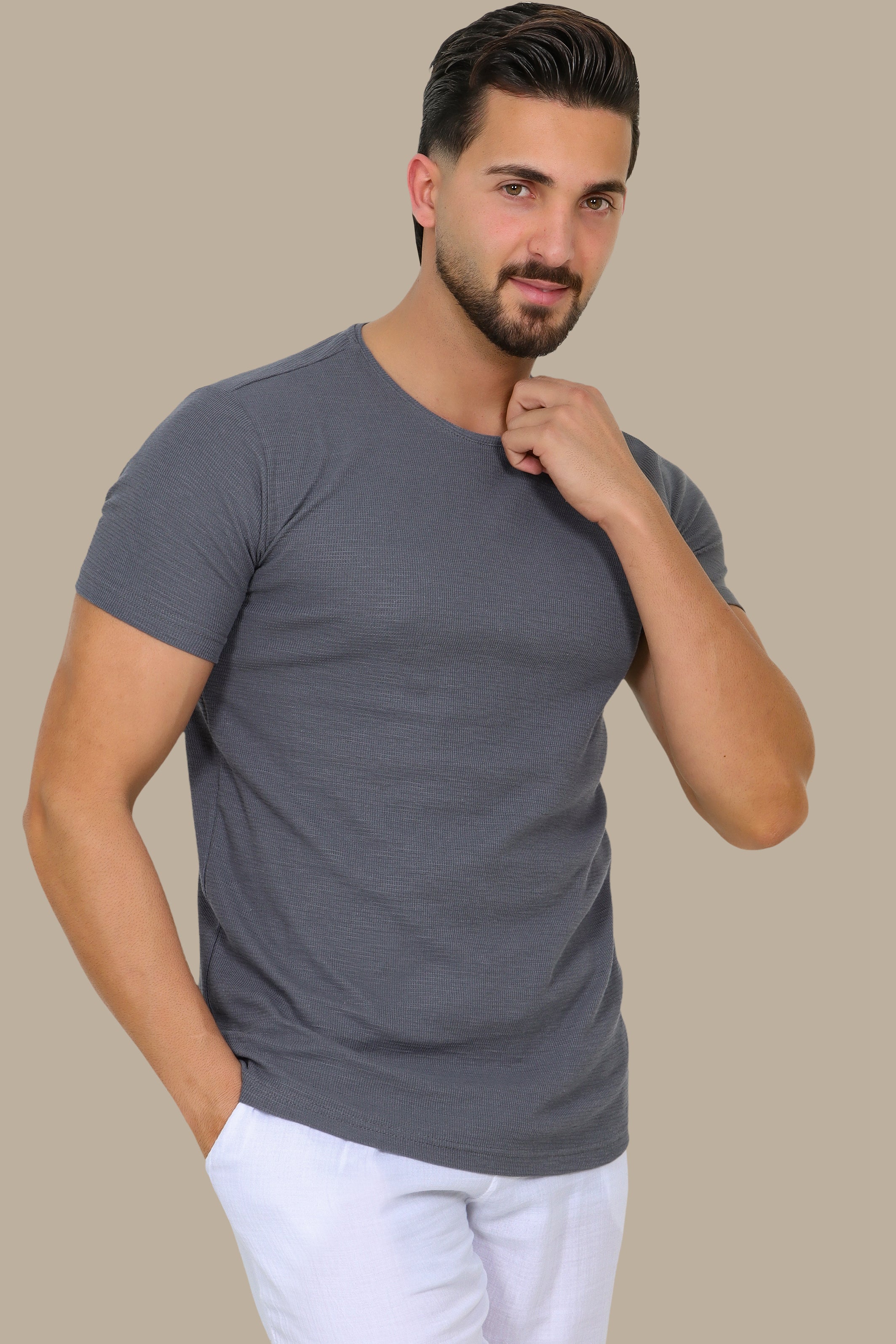 Grey Structured Pattern T-Shirt